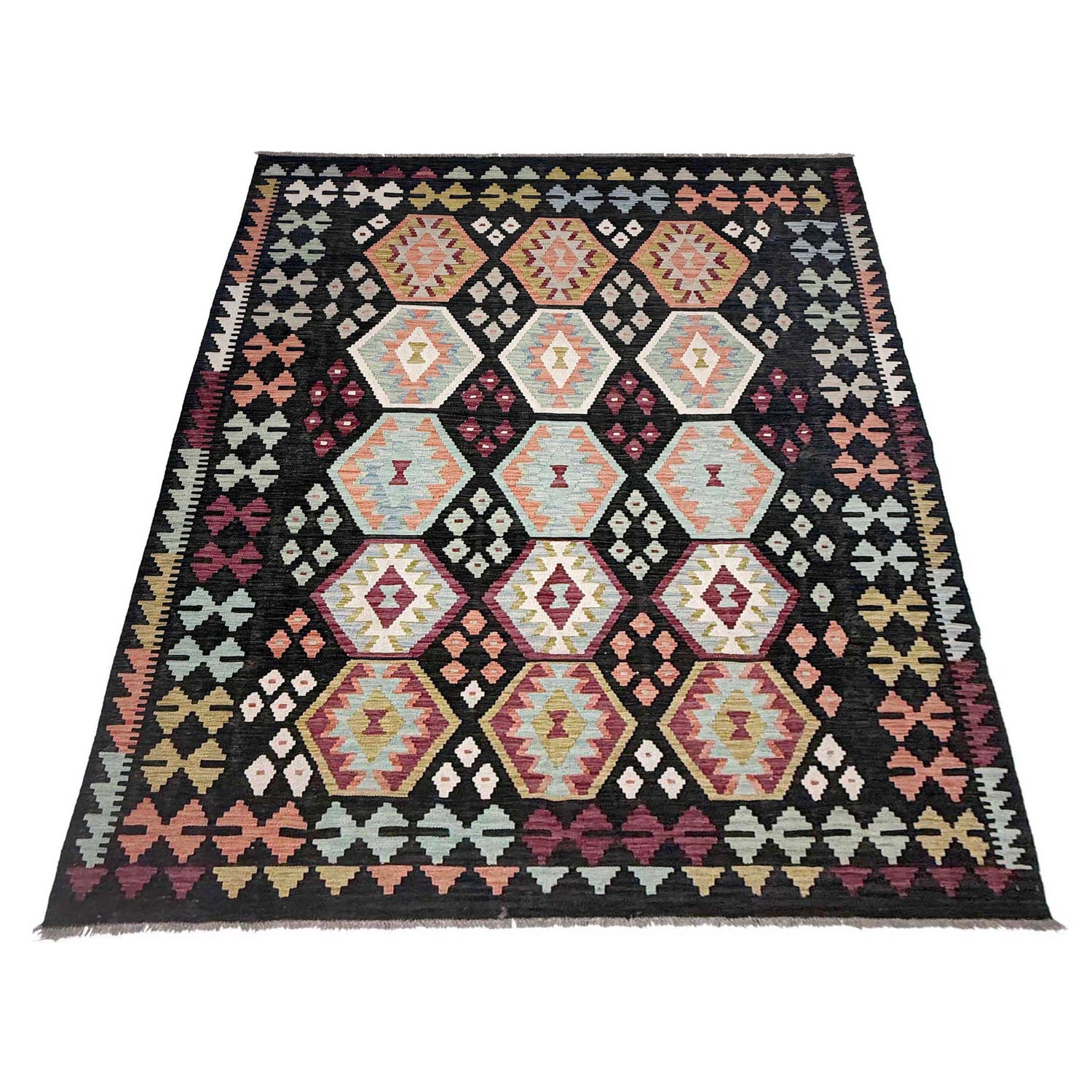Hand Knotted Afghan Style Kilim 6' 7" x 9' 10" ft / 201 x 300 cm - No. R38634