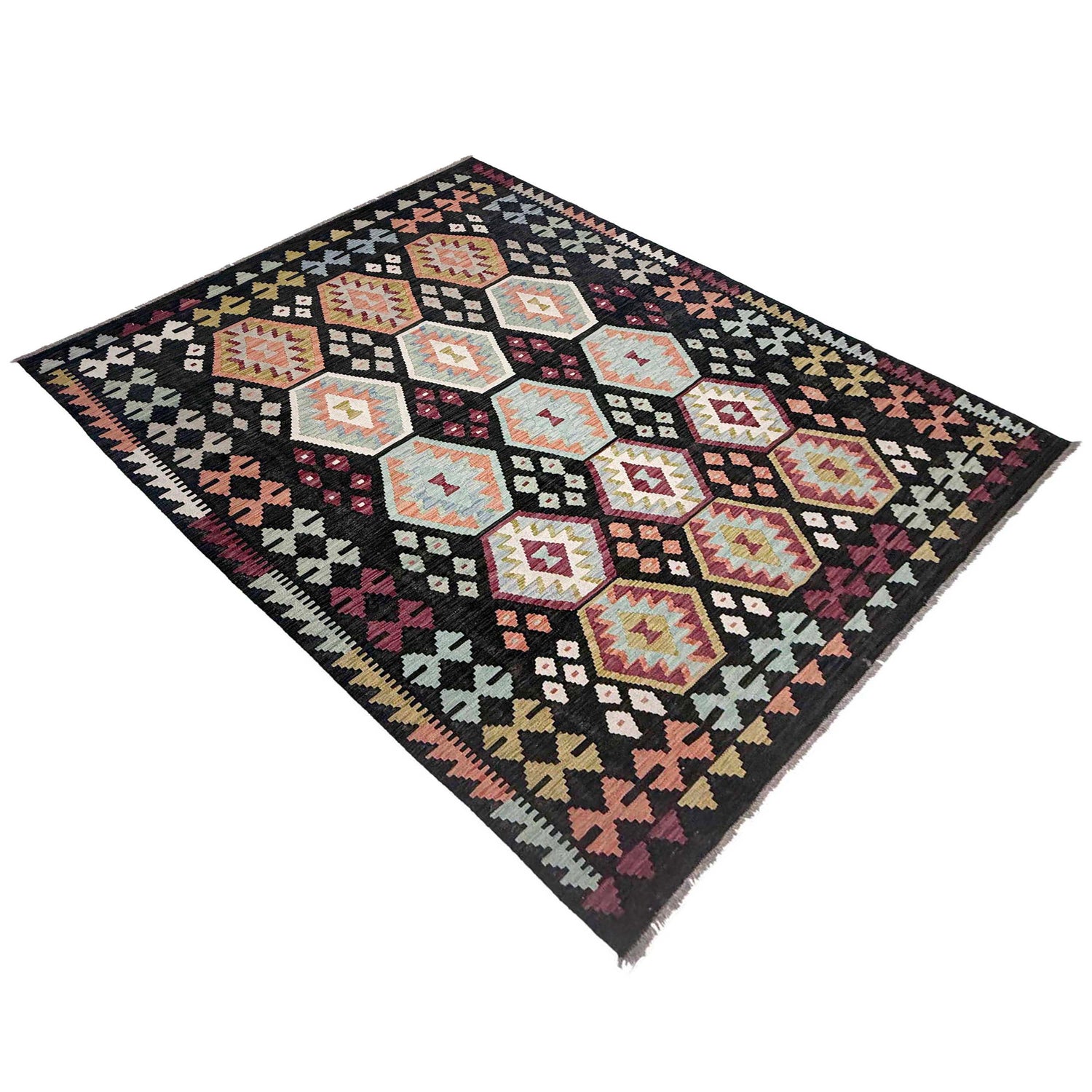 Hand Knotted Afghan Style Kilim 6' 7" x 9' 10" ft / 201 x 300 cm - No. R38634