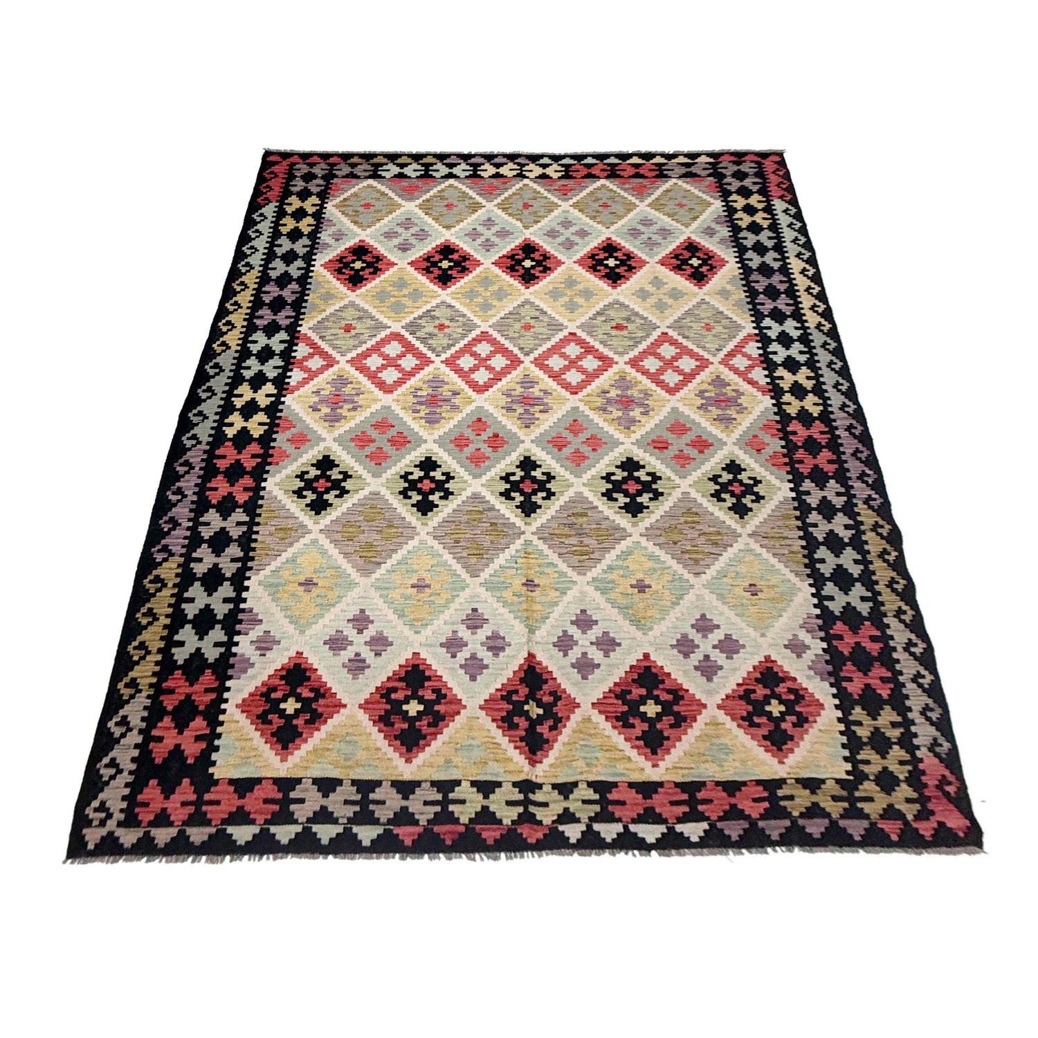 Hand Knotted Afghan Style Kilim 6' 8" x 9' 11" ft / 202 x 302 cm - No. R38635