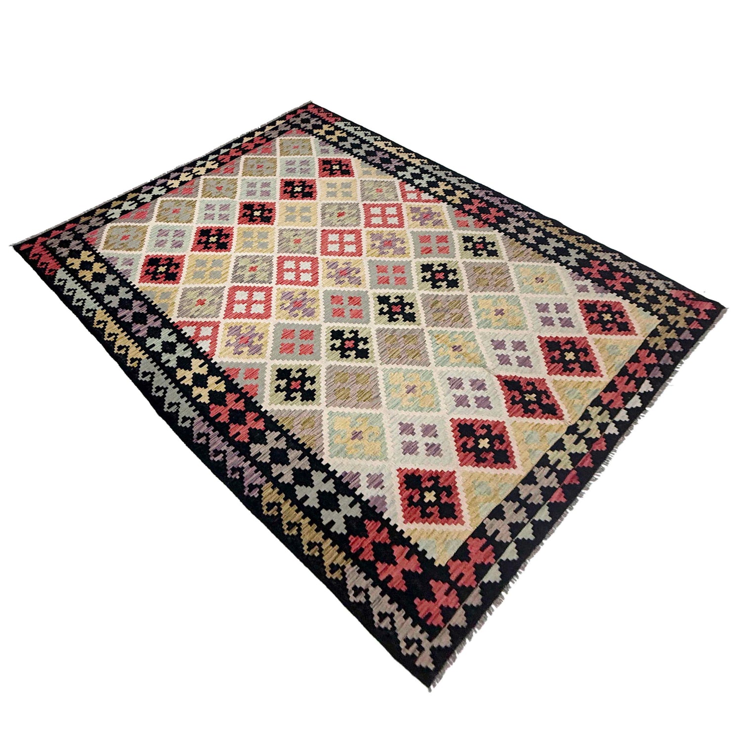 Hand Knotted Afghan Style Kilim 6' 8" x 9' 11" ft / 202 x 302 cm - No. R38635