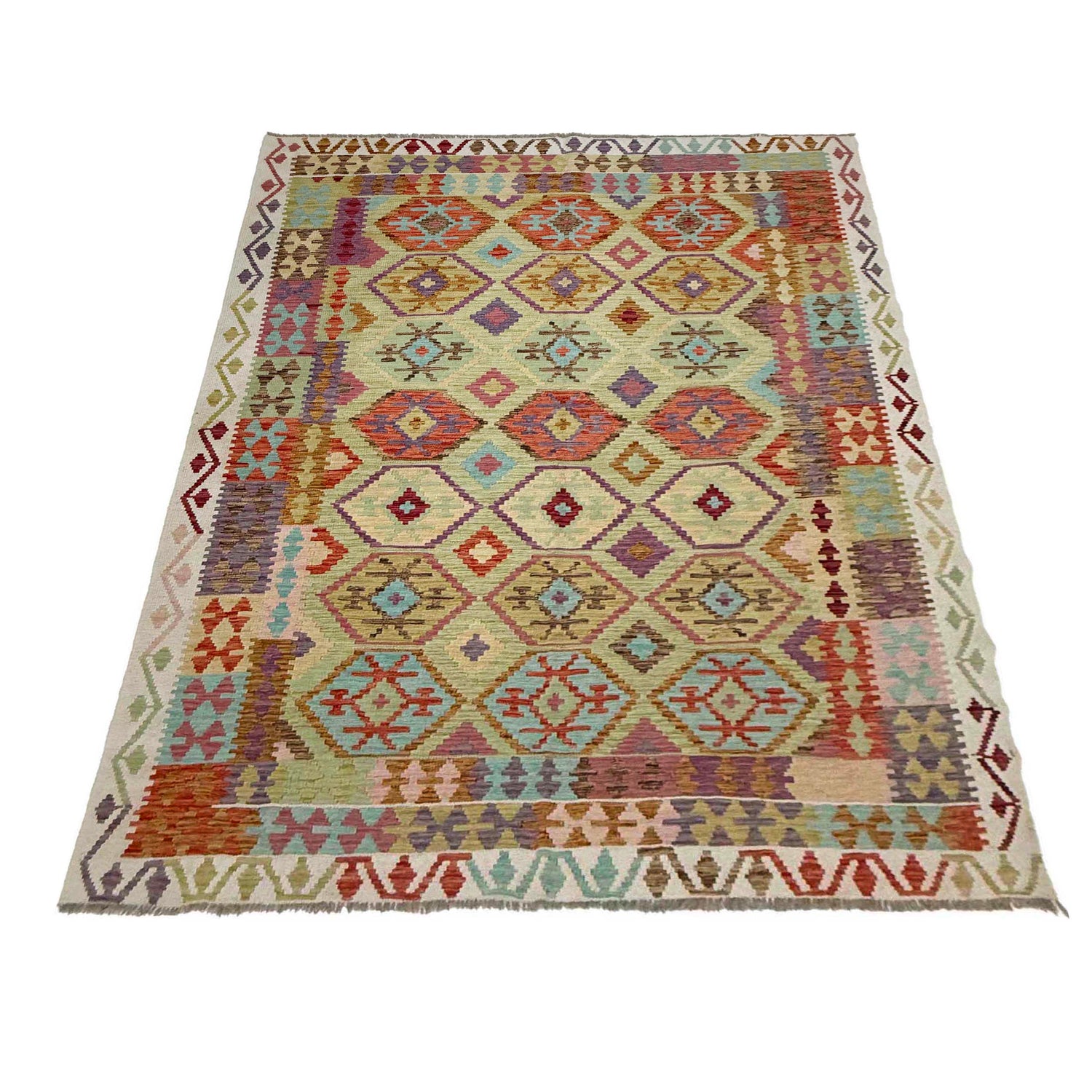 Handmade Turkish Design Wool Kilim 6' 8" x 9' 7" ft / 203 x 291 cm - No. R38640