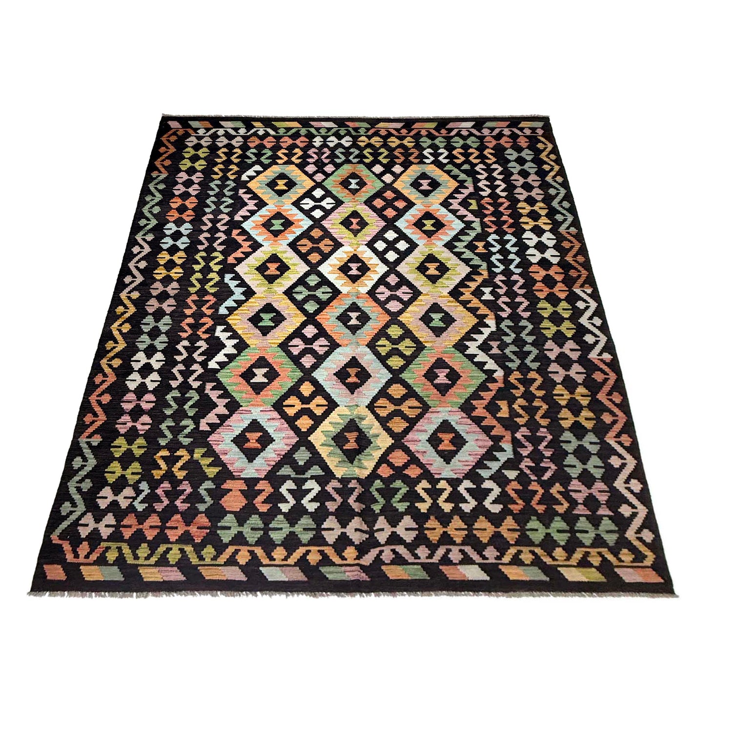 Handmade Afghan Vegetable Kilim 6' 7" x 9' 9" ft / 201 x 296 cm - No. R38643