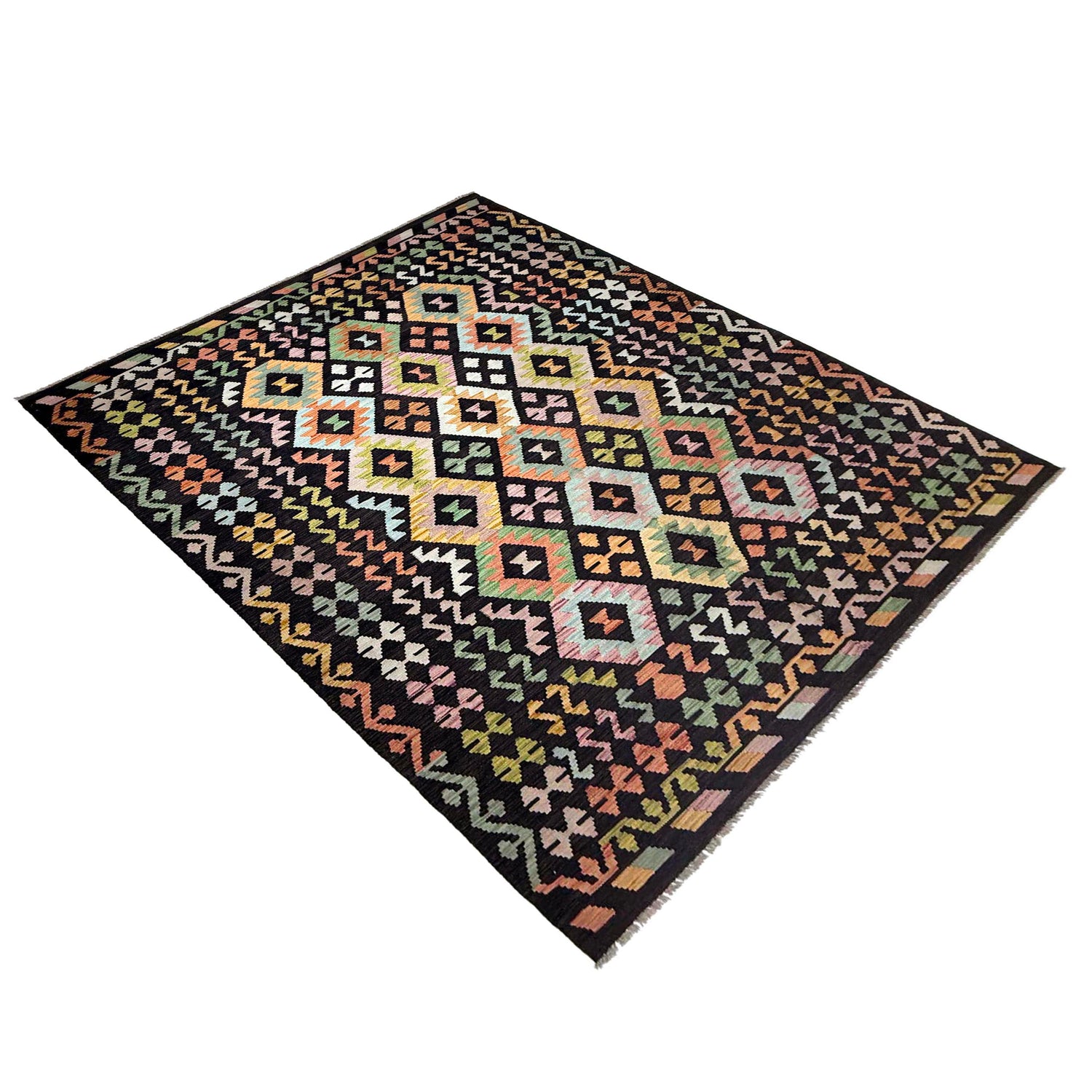 Handmade Afghan Vegetable Kilim 6' 7" x 9' 9" ft / 201 x 296 cm - No. R38643