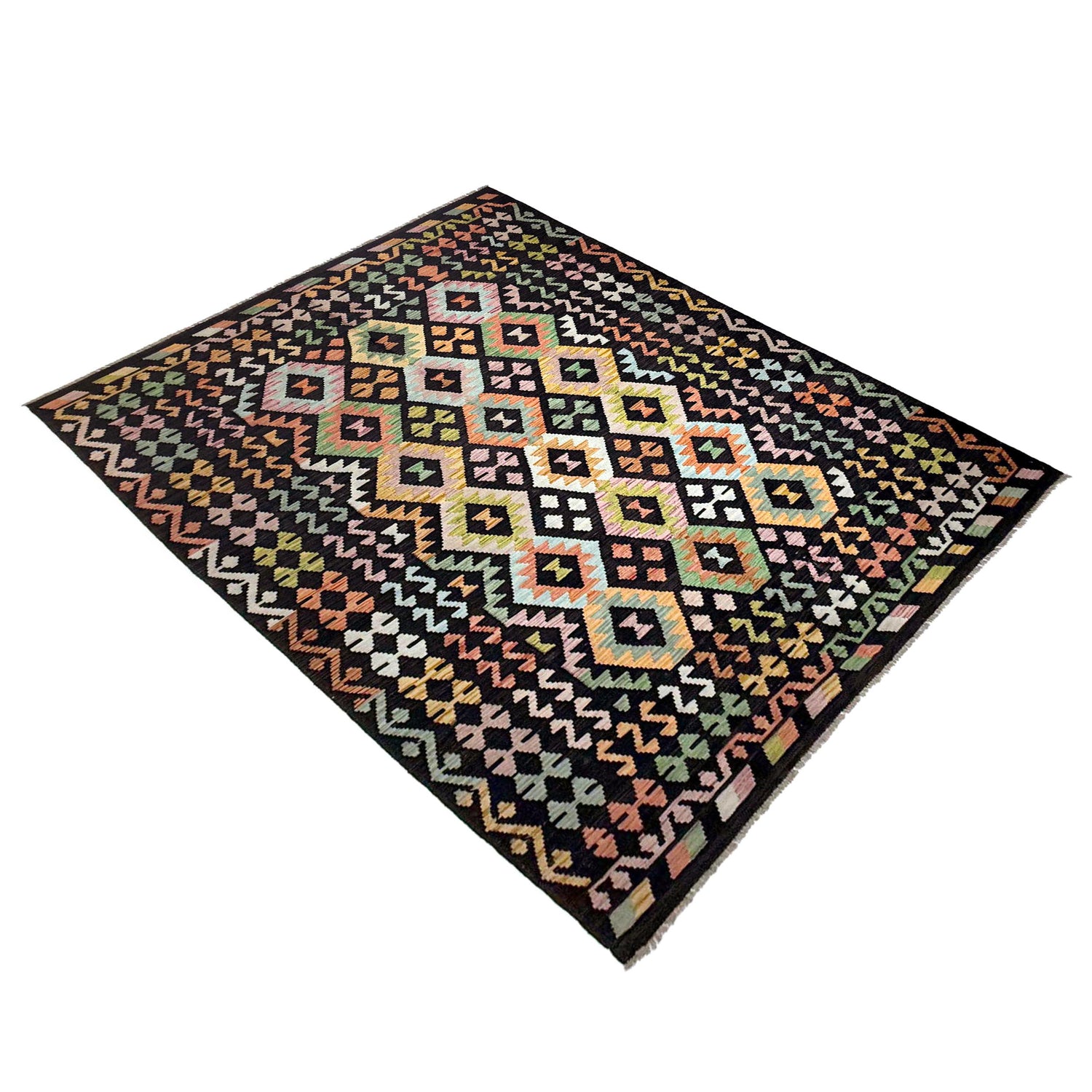 Handmade Afghan Vegetable Kilim 6' 7" x 9' 9" ft / 201 x 296 cm - No. R38643