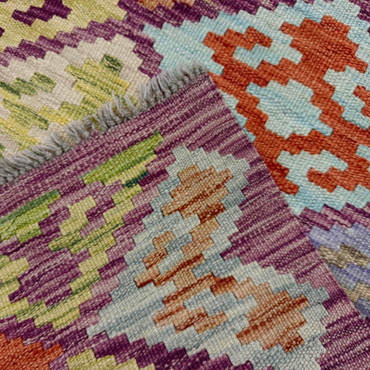 Multi Color ful Flat-Weave Wool Kilim Runner 2' 7" x 6' 7" ft / 79 x 200 cm - No. R38645