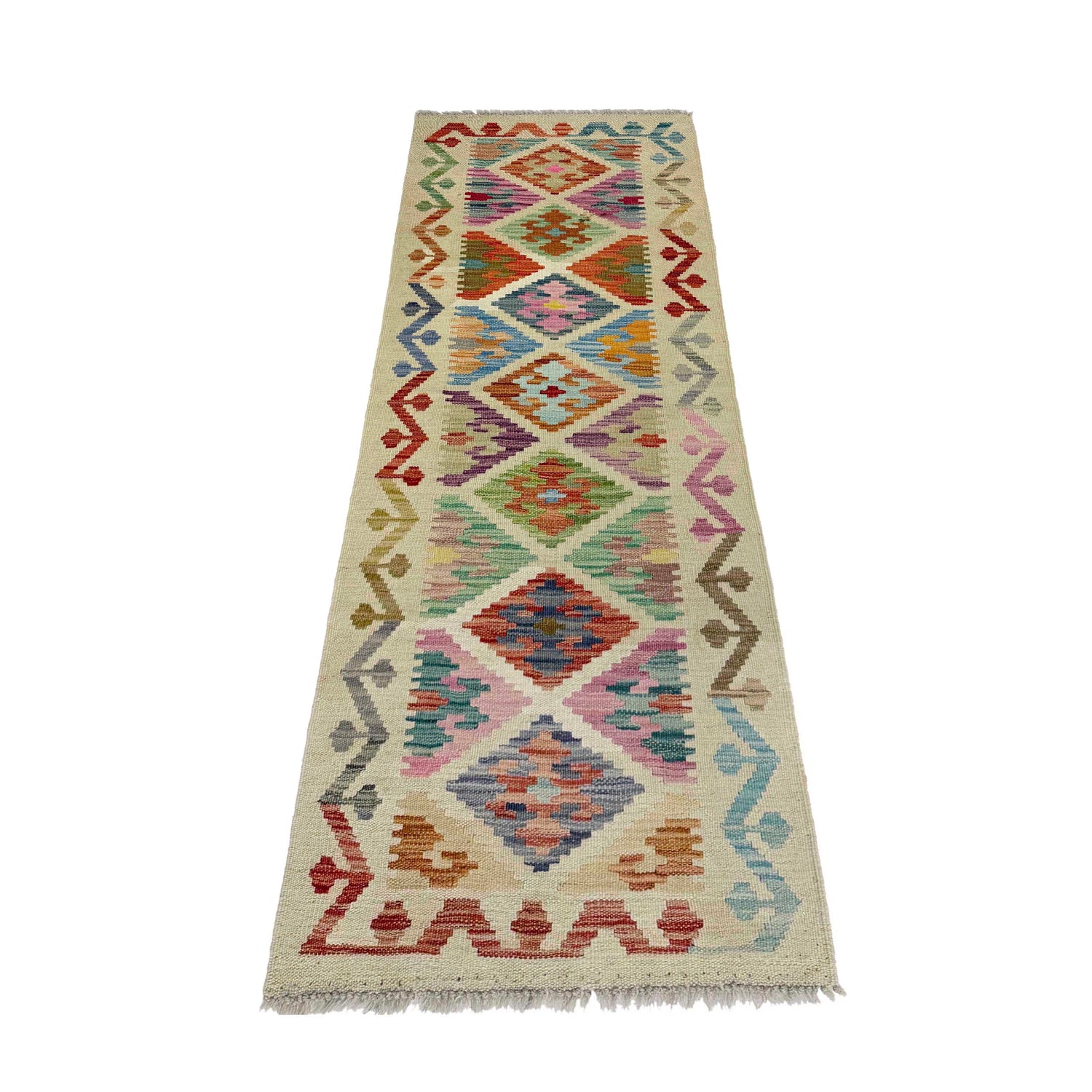 Hand Knotted Afghan Style Kilim Runner 1' 10" x 5' 9" ft / 57 x 176 cm - No. R38652