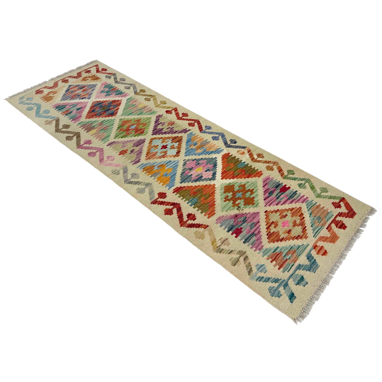 Hand Knotted Afghan Style Kilim Runner 1' 10" x 5' 9" ft / 57 x 176 cm - No. R38652