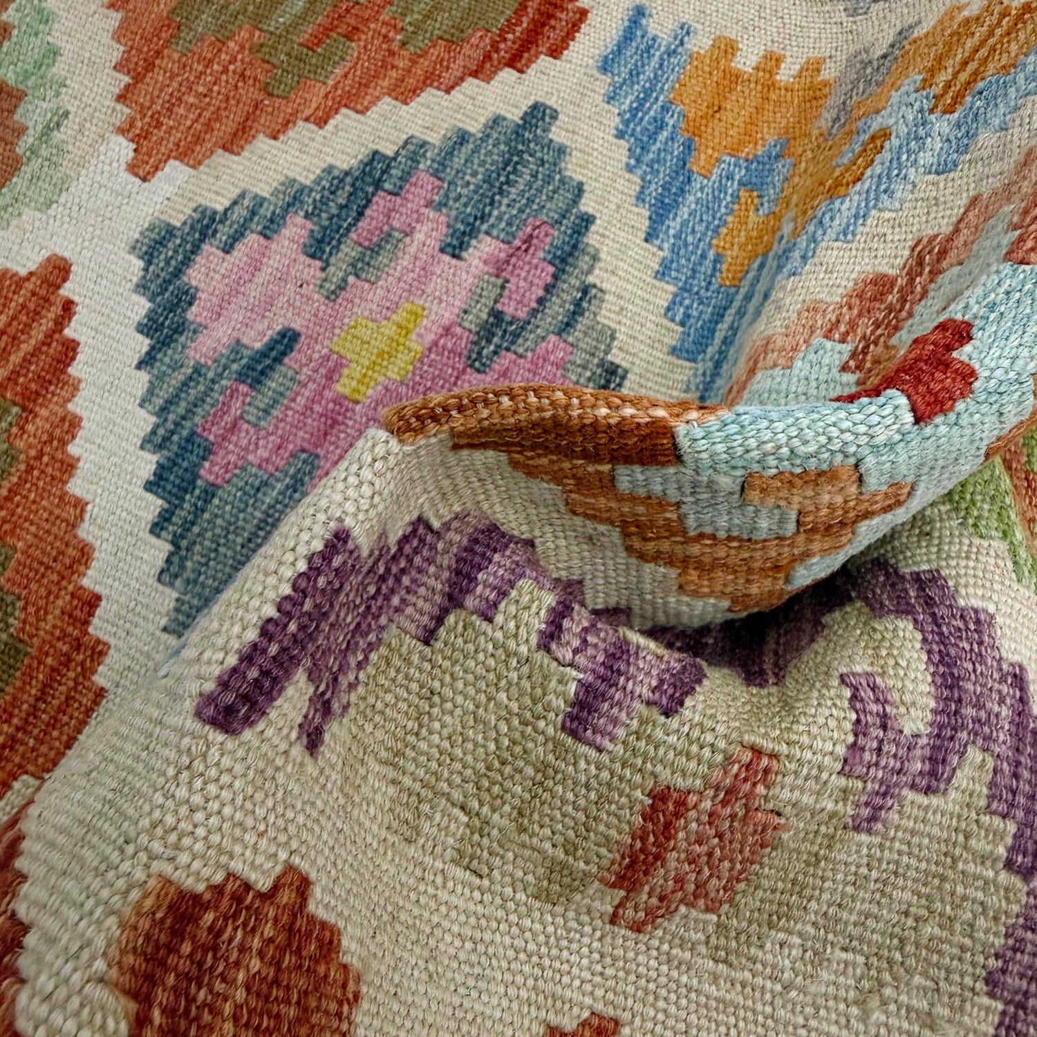 Hand Knotted Afghan Style Kilim Runner 1' 10" x 5' 9" ft / 57 x 176 cm - No. R38652