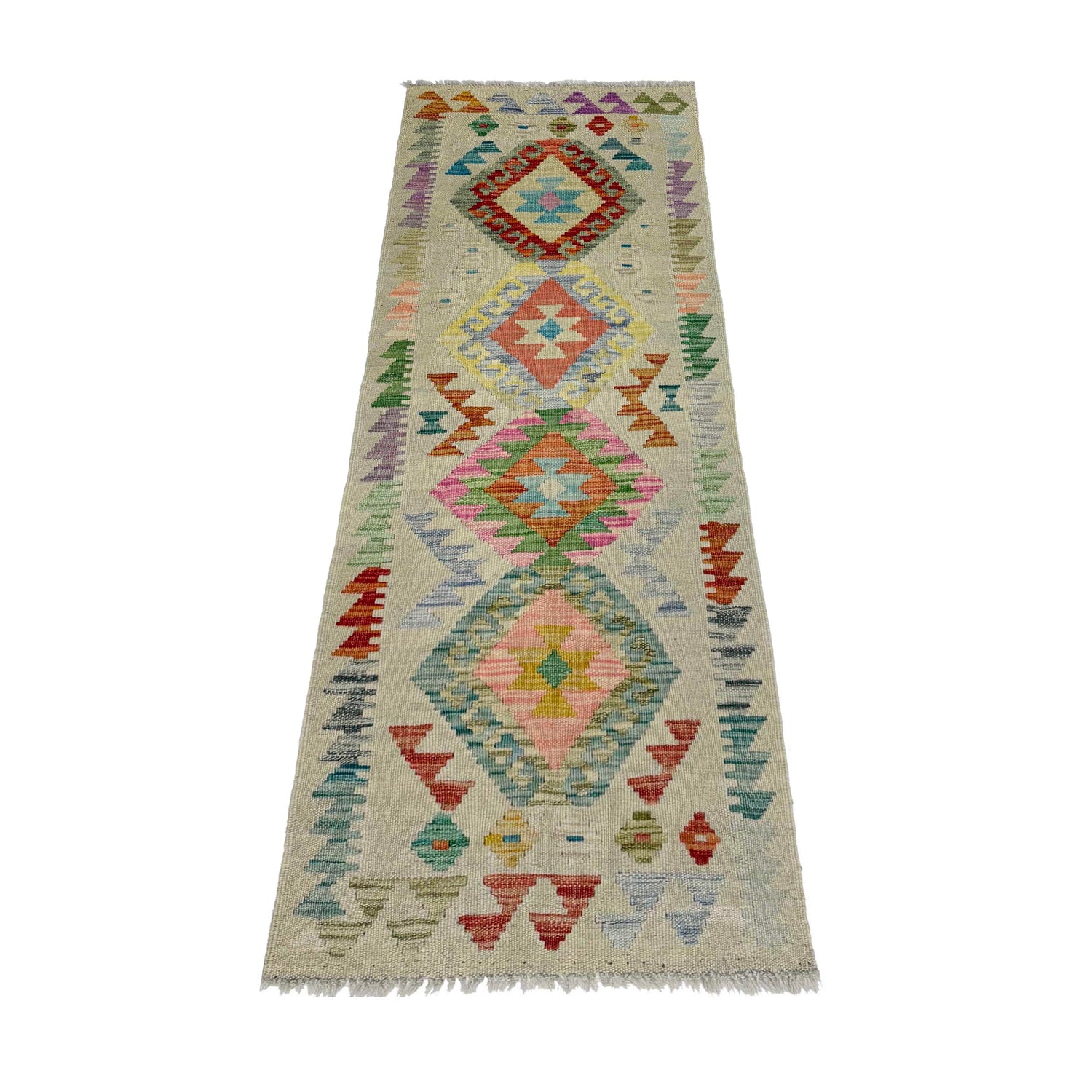 Hand Woven Wool Kelim Runner 1' 10" x 5' 8" ft / 56 x 173 cm - No. R38653