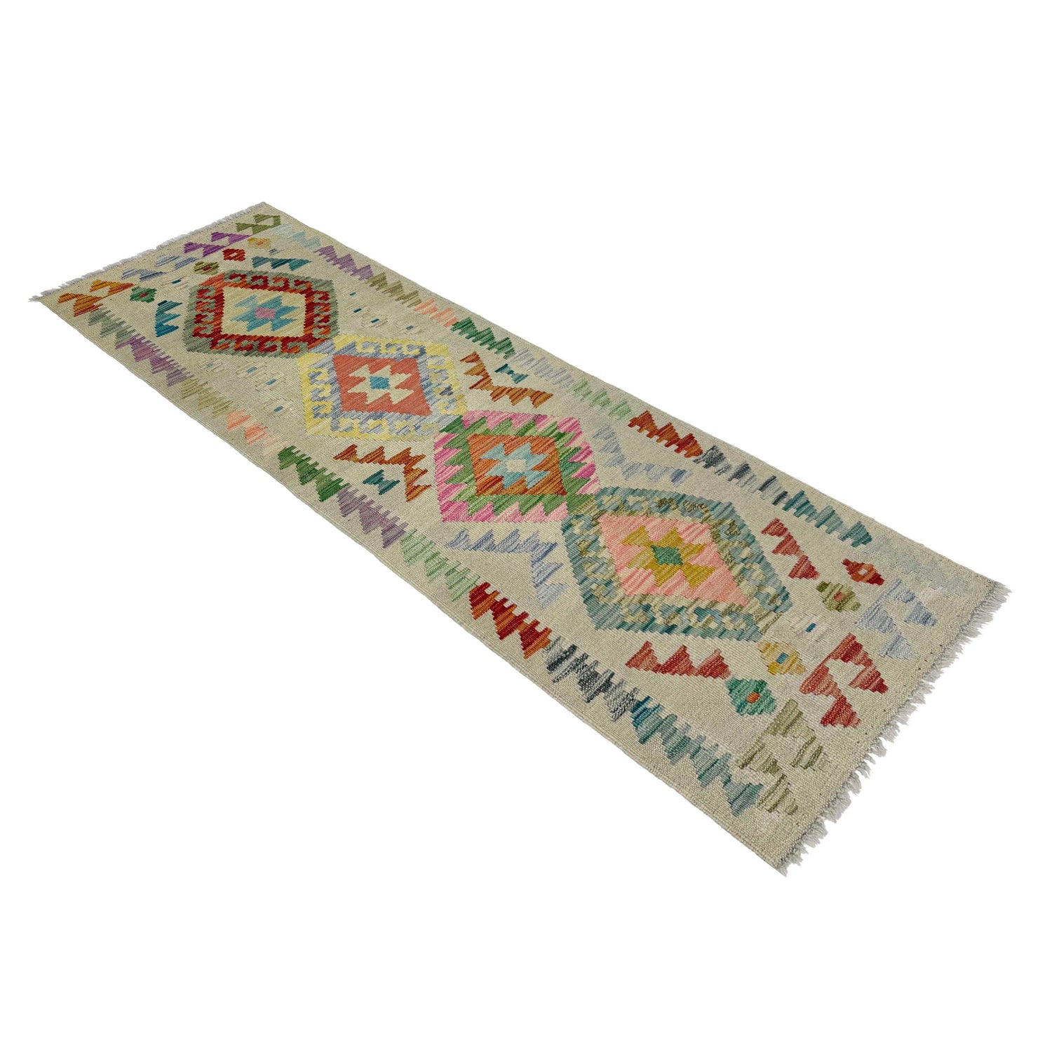 Hand Woven Wool Kelim Runner 1' 10" x 5' 8" ft / 56 x 173 cm - No. R38653