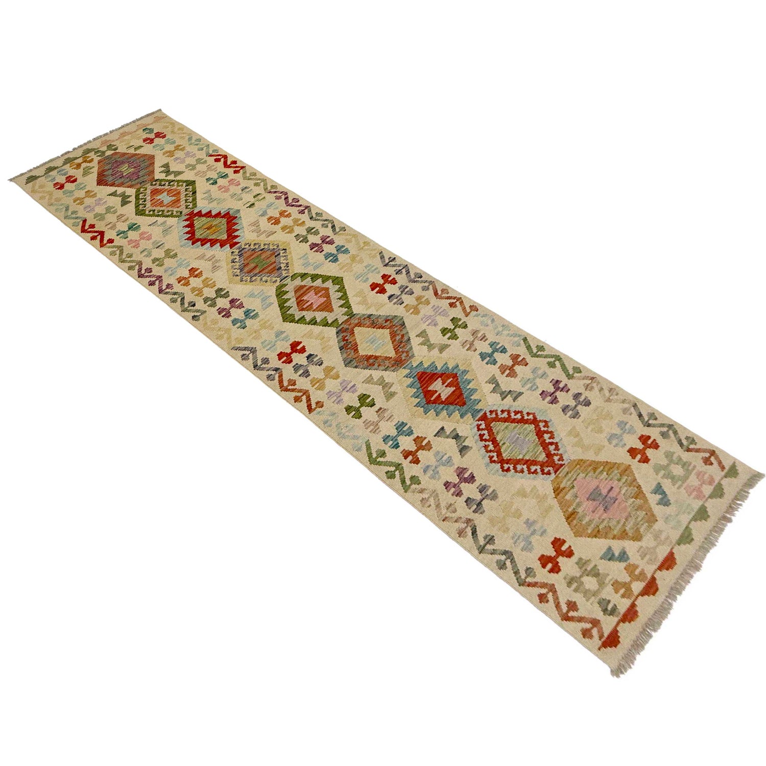Multi Color ful Flat-Weave Wool Kilim Runner 2' 7" x 9' 9" ft / 78 x 297 cm - No. R38655