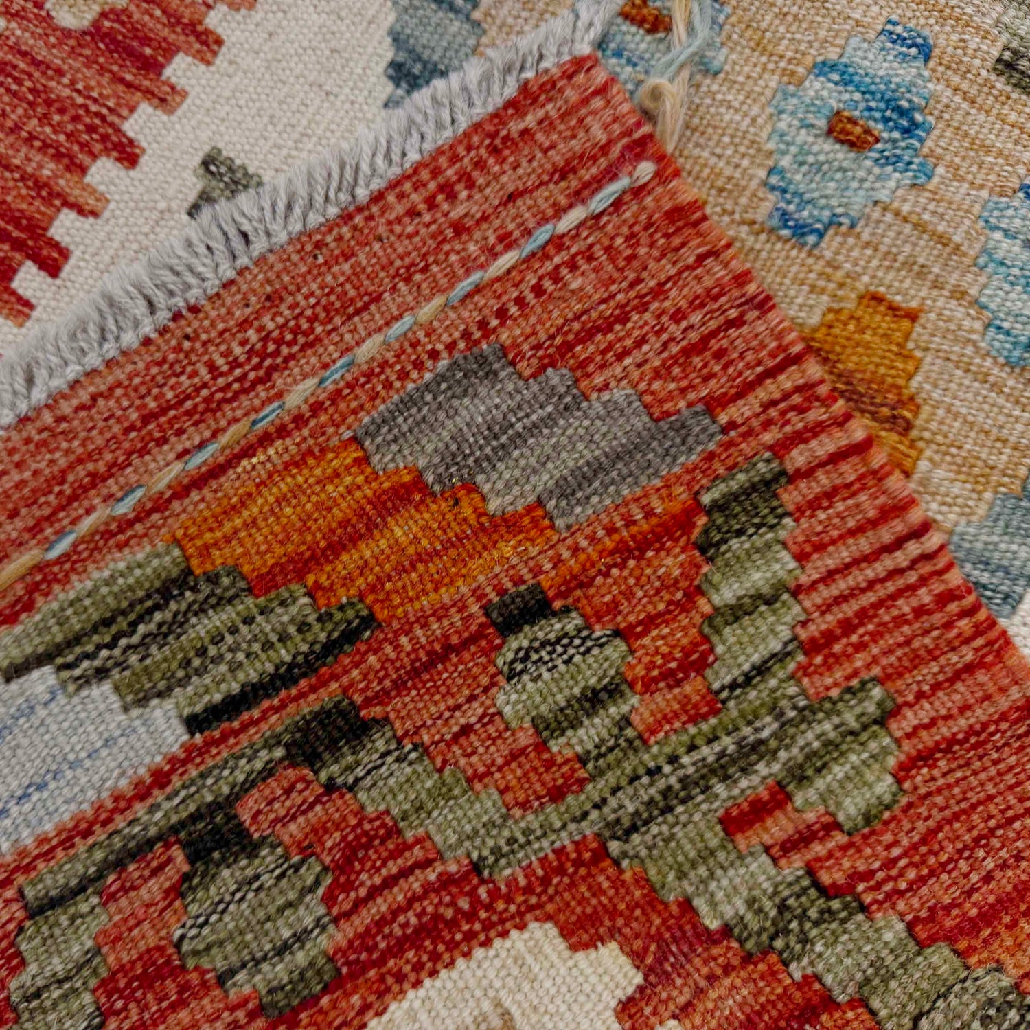 Multi Color ful Flat-Weave Wool Kilim Runner 2' 0" x 5' 10" ft / 61 x 179 cm - No. R38657