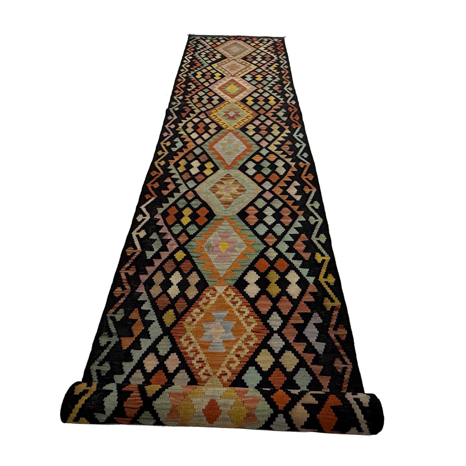 Hand Knotted Afghan Style Kilim Runner 2' 11" x 15' 10" ft / 88 x 482 cm - No. R38658