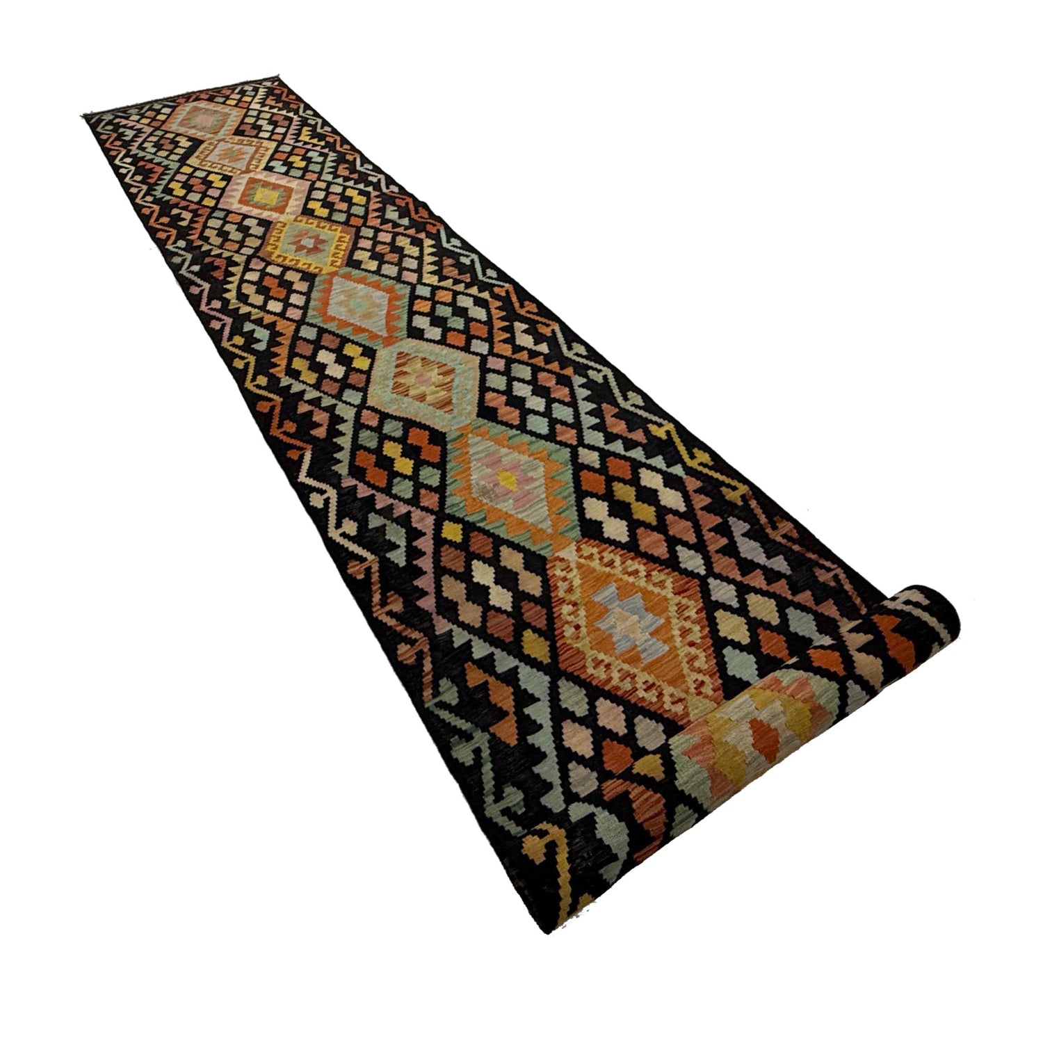 Hand Knotted Afghan Style Kilim Runner 2' 11" x 15' 10" ft / 88 x 482 cm - No. R38658