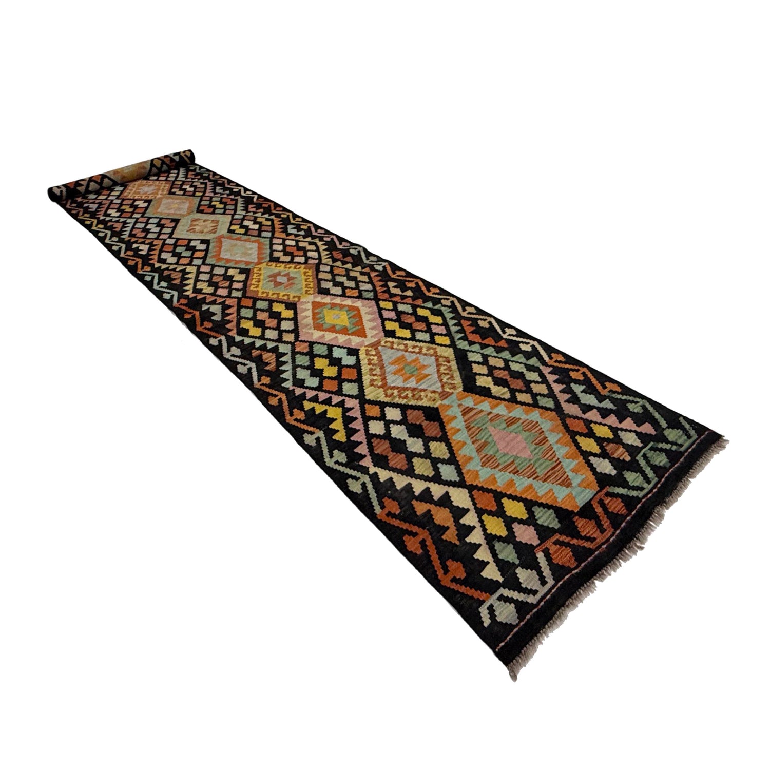 Hand Knotted Afghan Style Kilim Runner 2' 11" x 15' 10" ft / 88 x 482 cm - No. R38658
