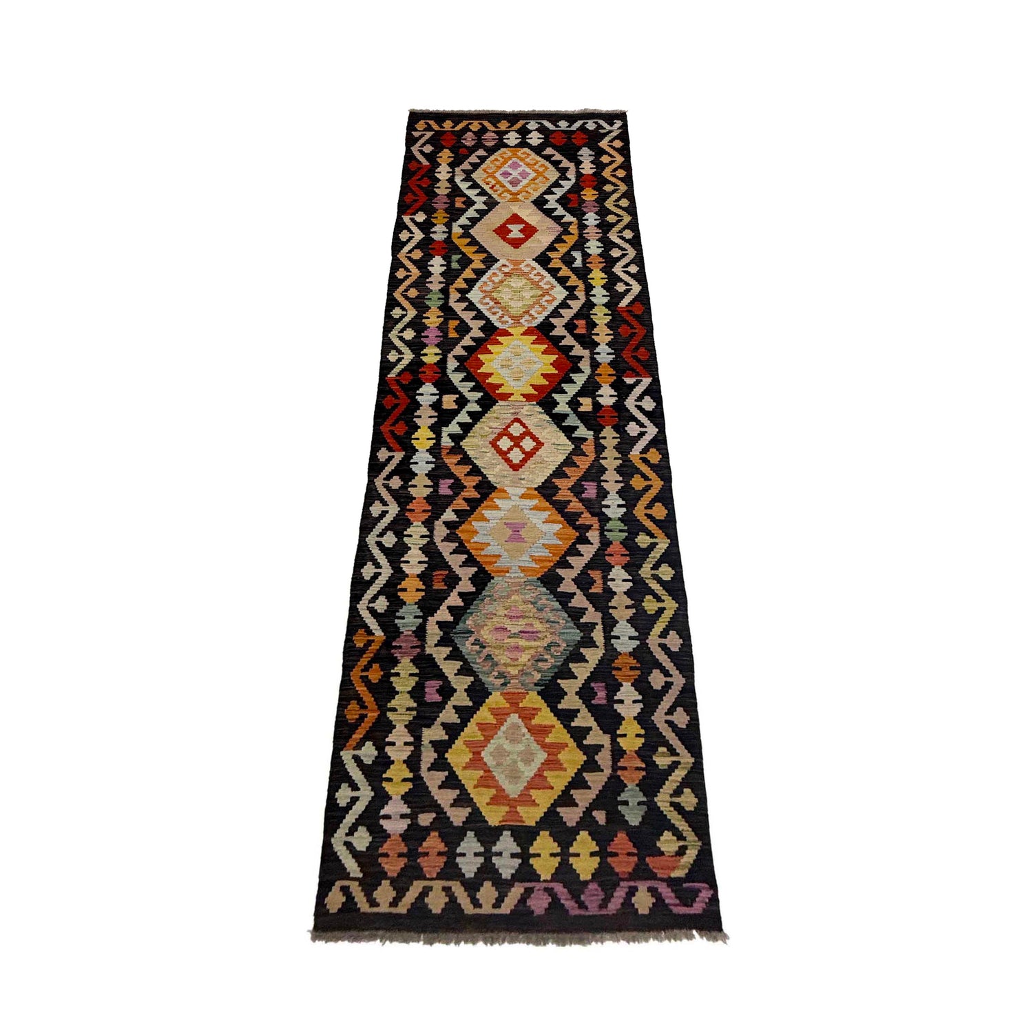 Multi Color ful Flat-Weave Wool Kilim Runner 2' 7" x 9' 10" ft / 79 x 300 cm - No. R38659