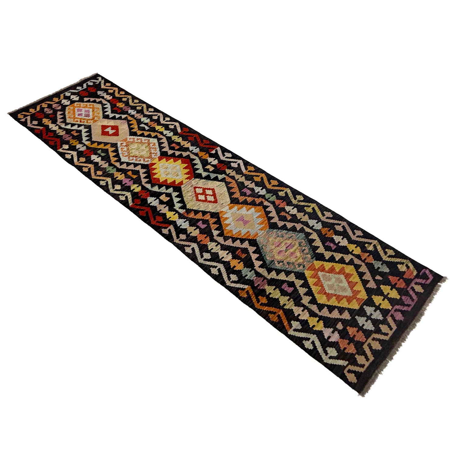 Multi Color ful Flat-Weave Wool Kilim Runner 2' 7" x 9' 10" ft / 79 x 300 cm - No. R38659