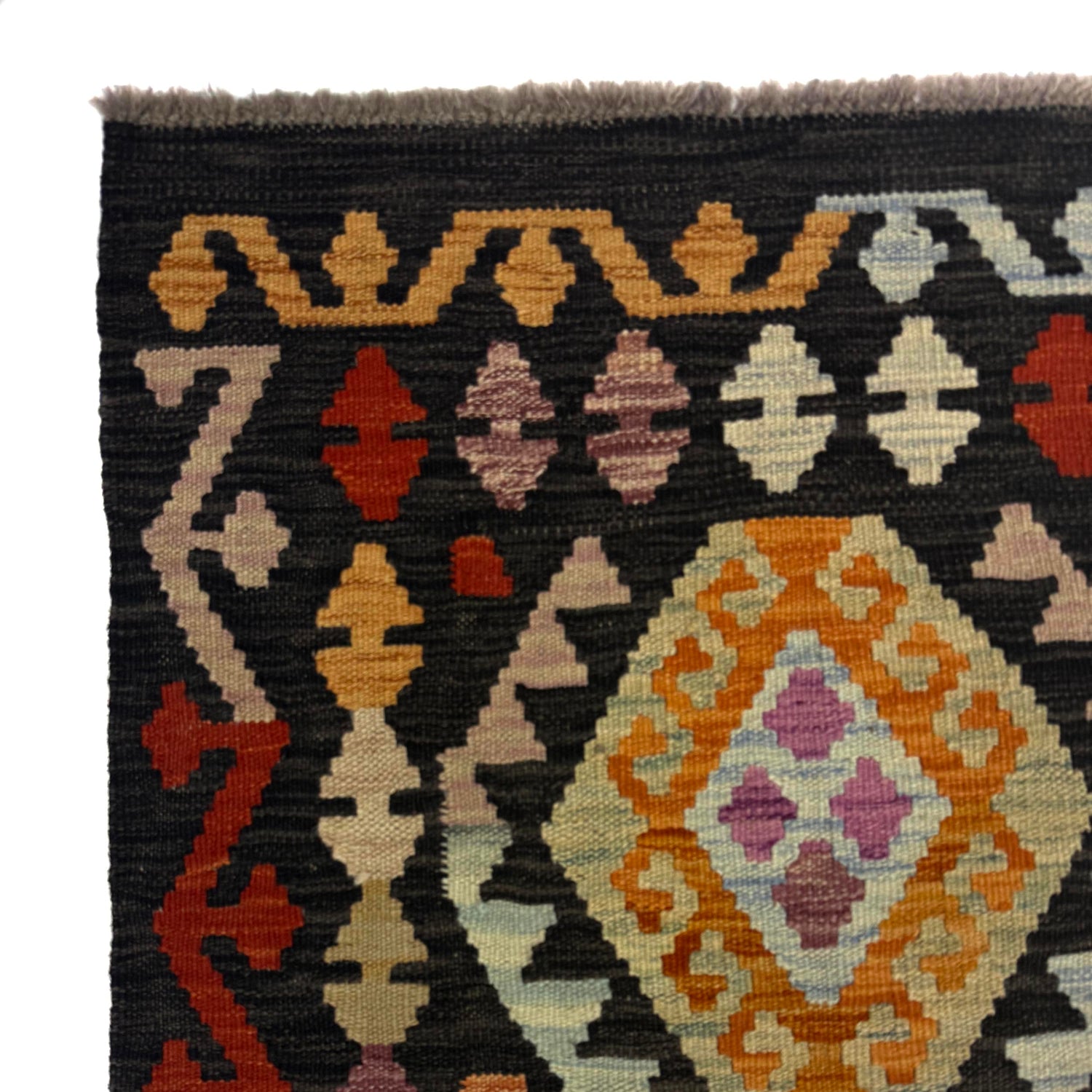 Multi Color ful Flat-Weave Wool Kilim Runner 2' 7" x 9' 10" ft / 79 x 300 cm - No. R38659