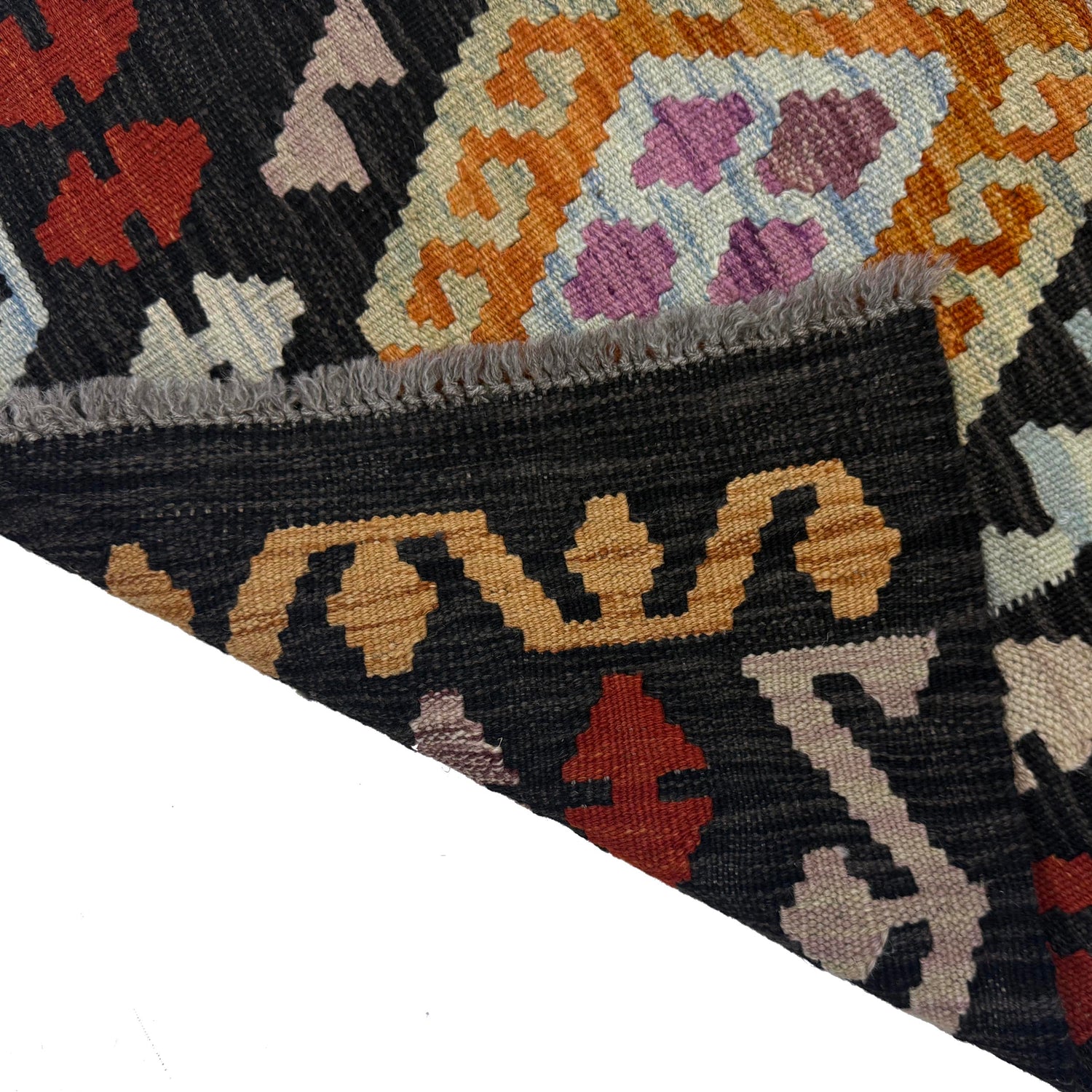 Multi Color ful Flat-Weave Wool Kilim Runner 2' 7" x 9' 10" ft / 79 x 300 cm - No. R38659