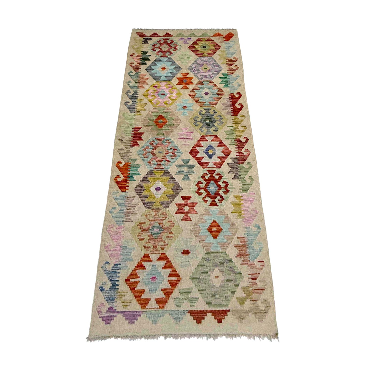Handmade Turkish Design Wool Kilim Runner 2' 5" x 7' 1" ft / 73 x 217 cm - No. R38664
