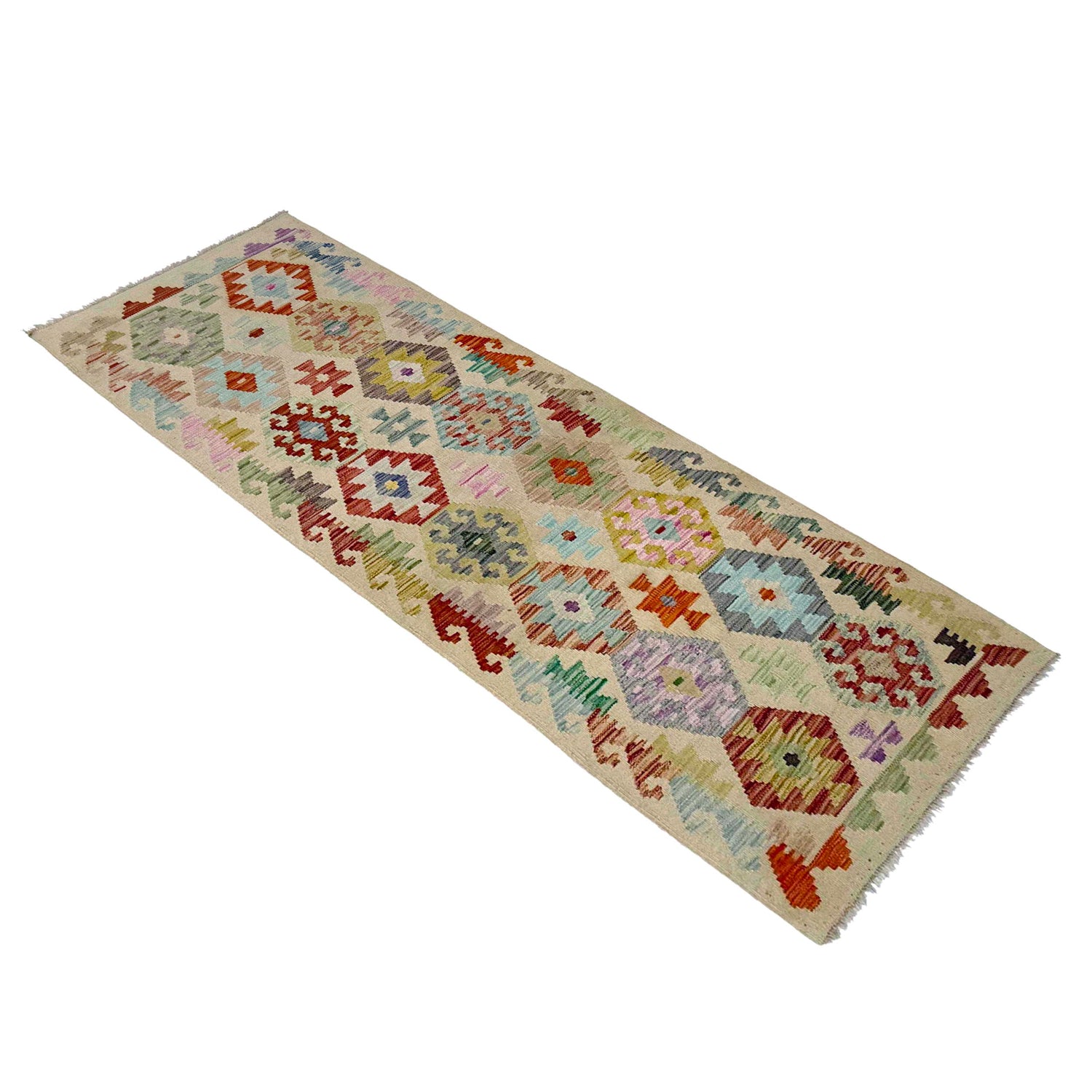 Handmade Turkish Design Wool Kilim Runner 2' 5" x 7' 1" ft / 73 x 217 cm - No. R38664