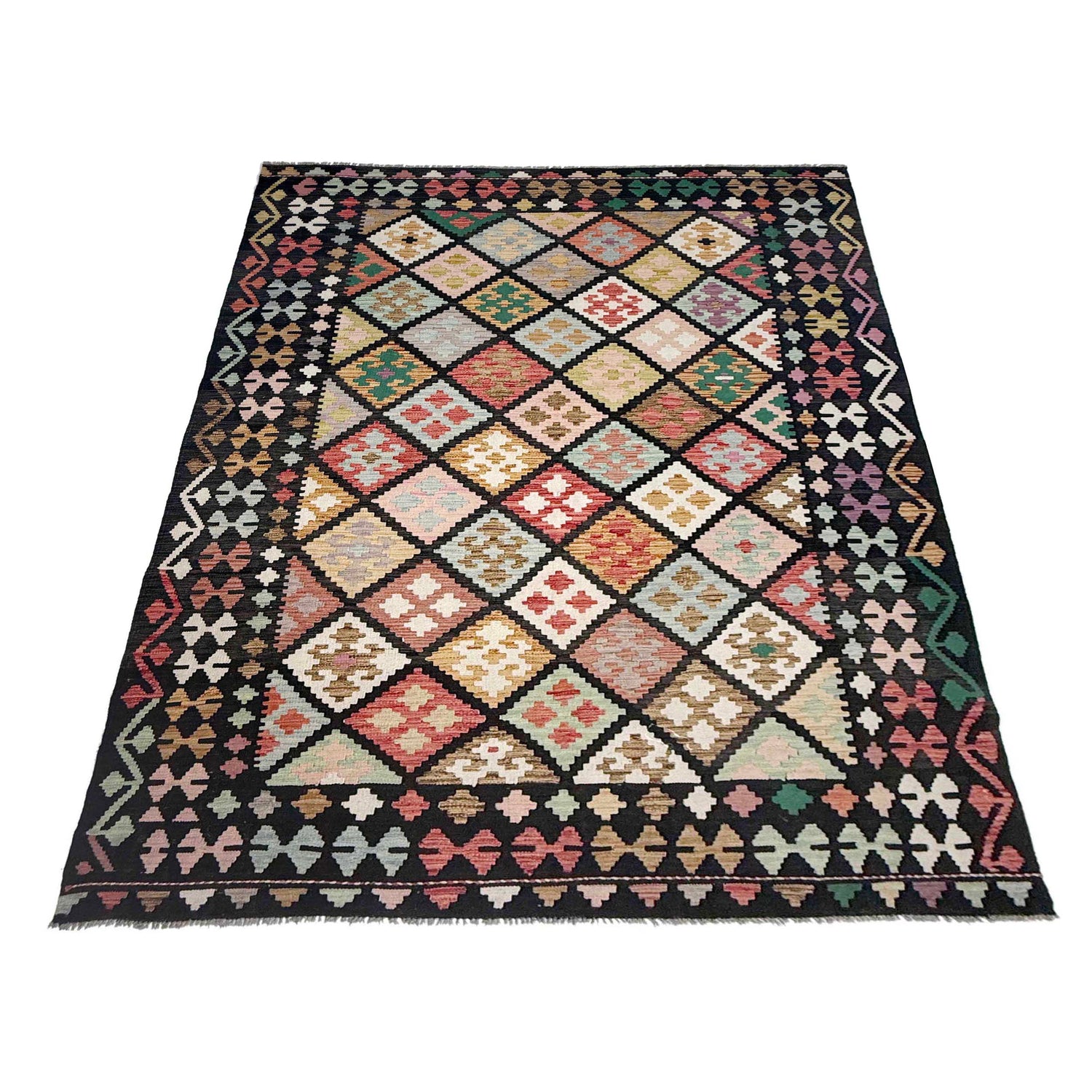 Hand Woven Wool Kelim 6' 7" x 9' 8" ft / 201 x 295 cm - No. R38666