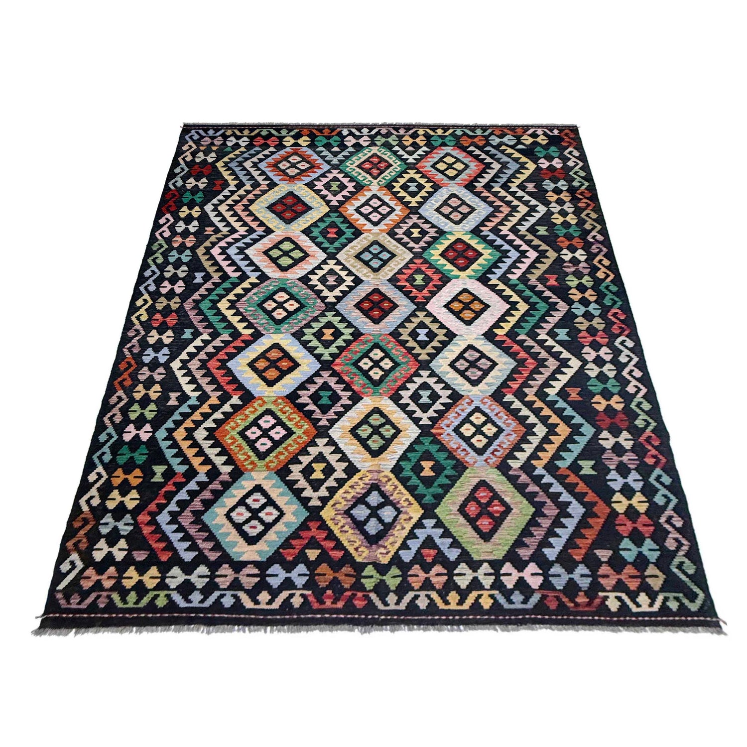 Hand Made Afghan Kilim 6' 8" x 10' 1" ft / 202 x 307 cm - No. R38667