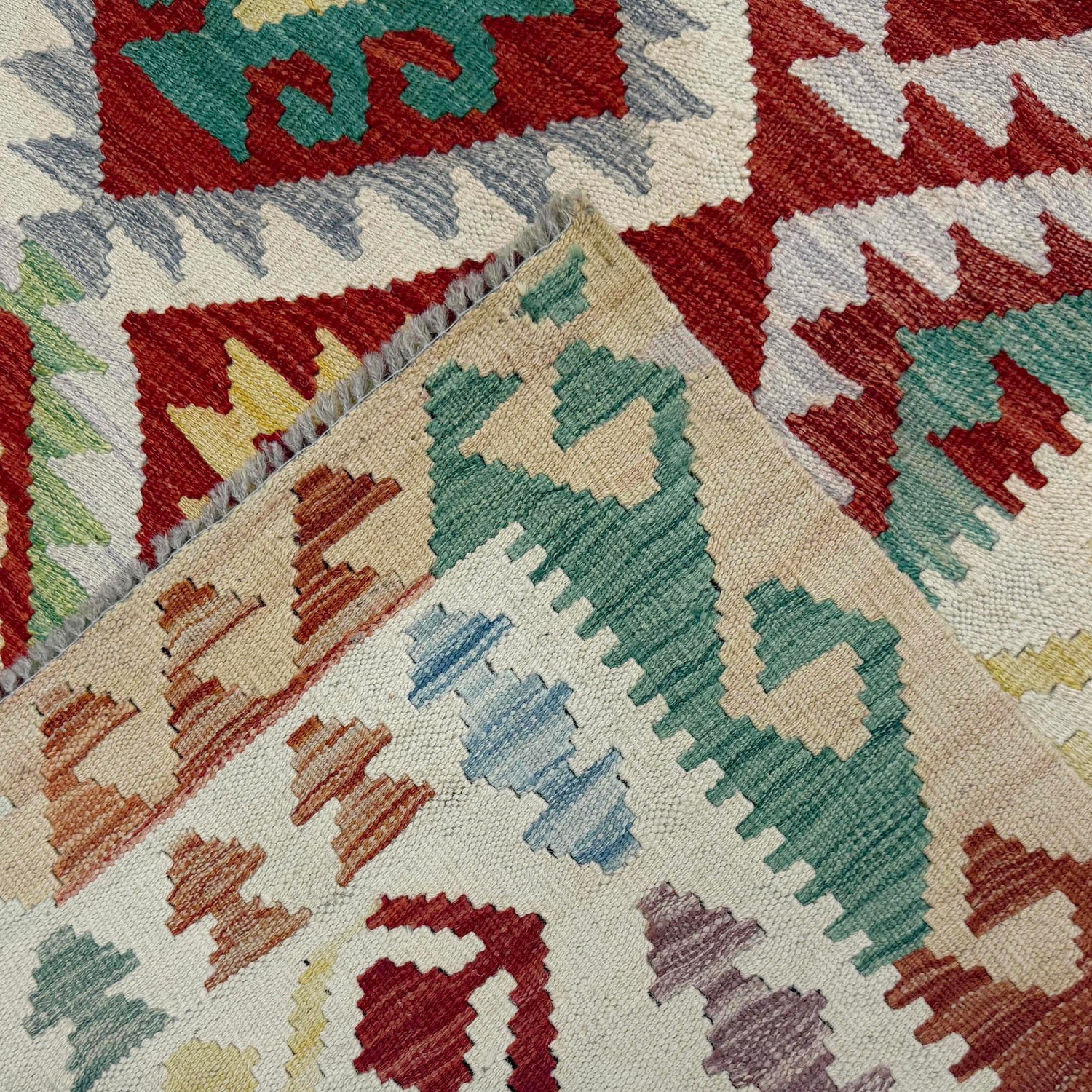 Multi Color ful Flat-Weave Wool Kilim 6' 9" x 9' 9" ft / 206 x 298 cm - No. R38674