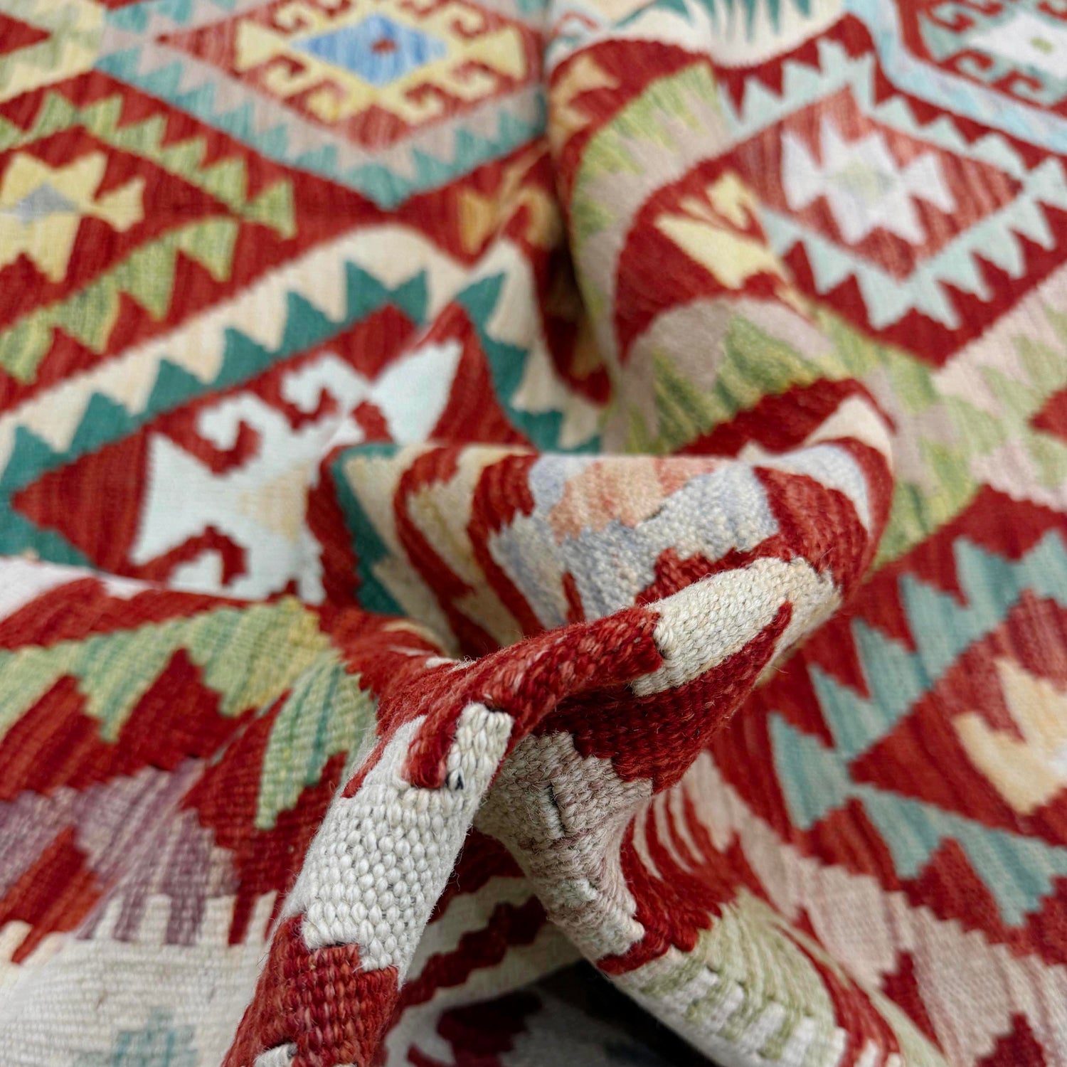 Multi Color ful Flat-Weave Wool Kilim 6' 9" x 9' 9" ft / 206 x 298 cm - No. R38674