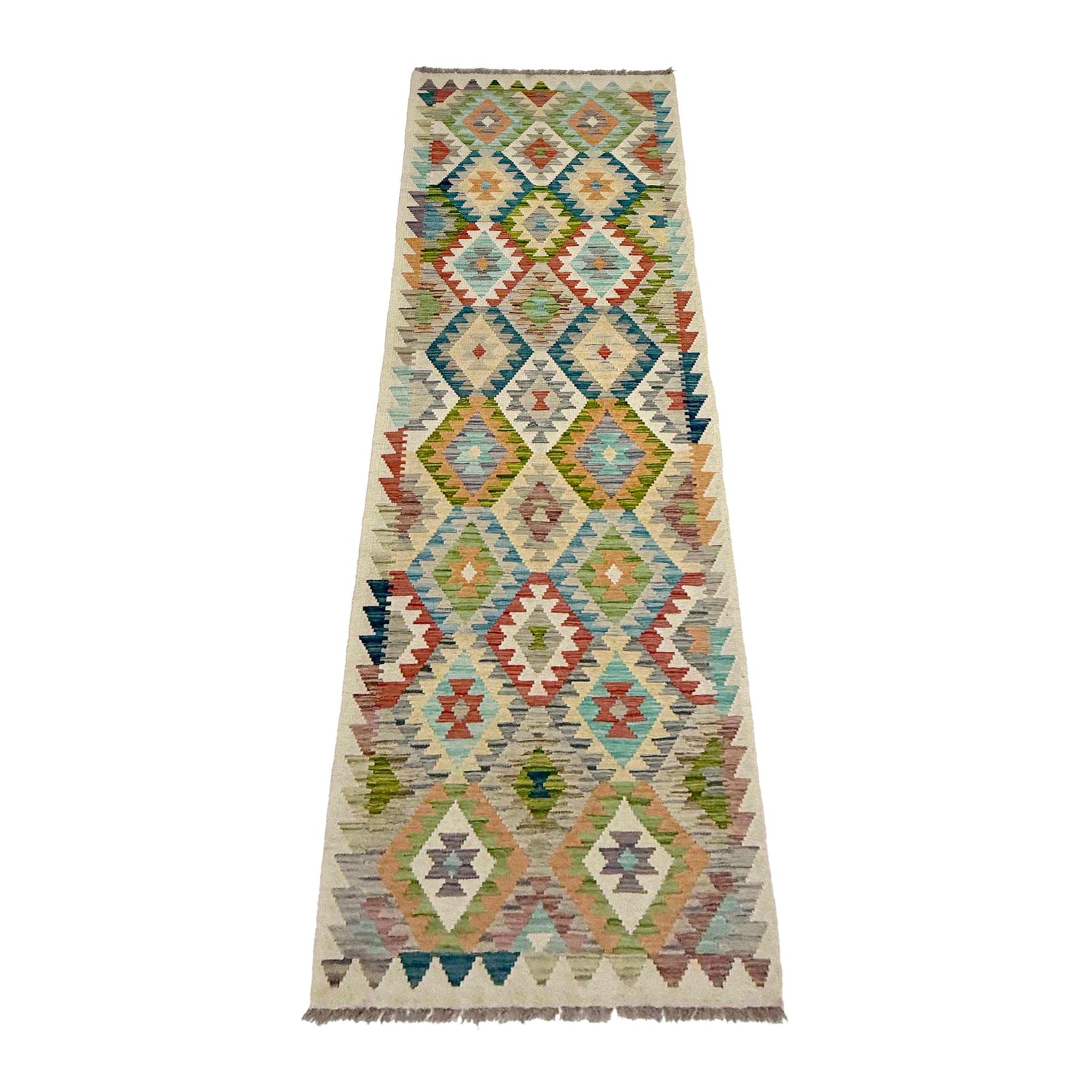 Hand Woven Wool Kelim Runner 2' 7" x 9' 11" ft / 78 x 301 cm - No. R38675