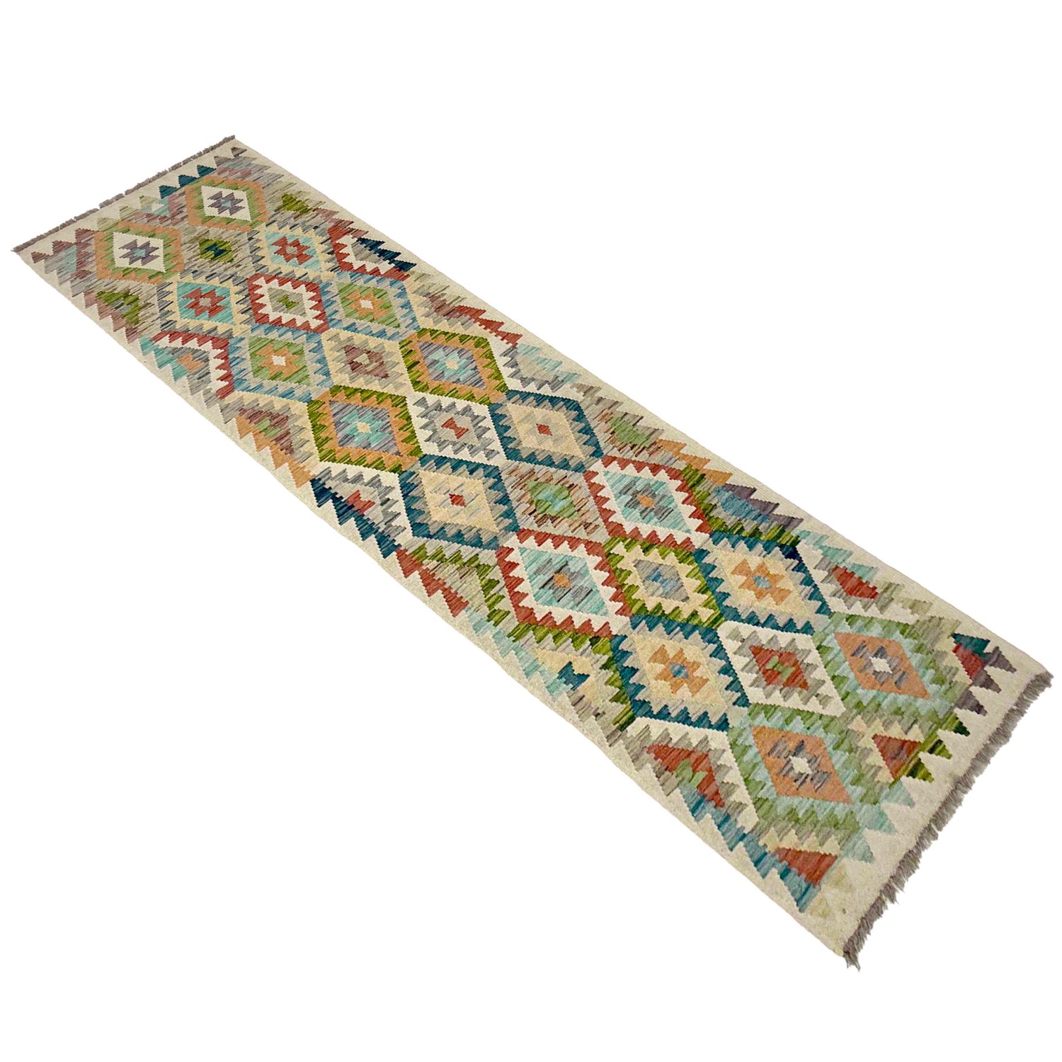 Hand Woven Wool Kelim Runner 2' 7" x 9' 11" ft / 78 x 301 cm - No. R38675