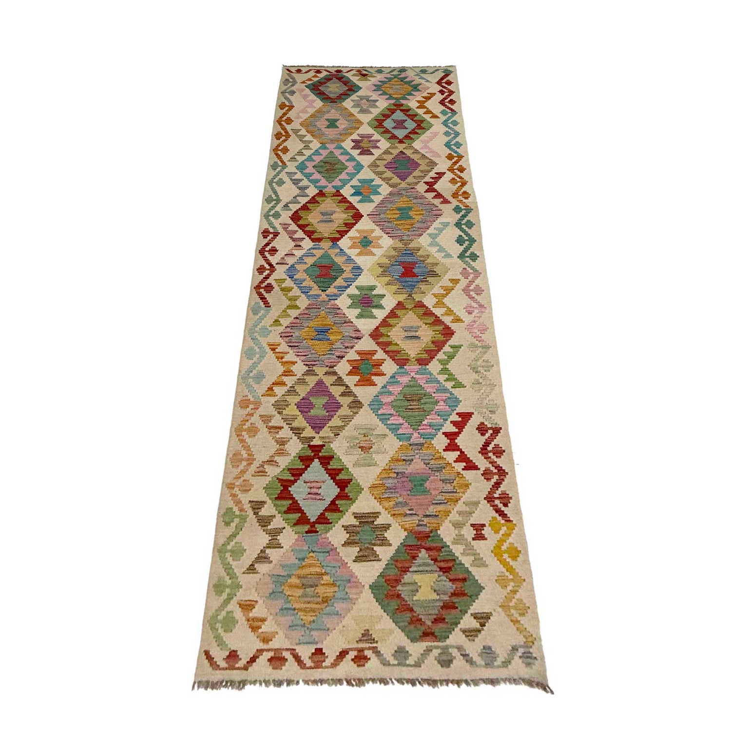 Hand Knotted Afghan Style Kilim Runner 2' 10" x 10' 6" ft / 87 x 320 cm - No. R38677