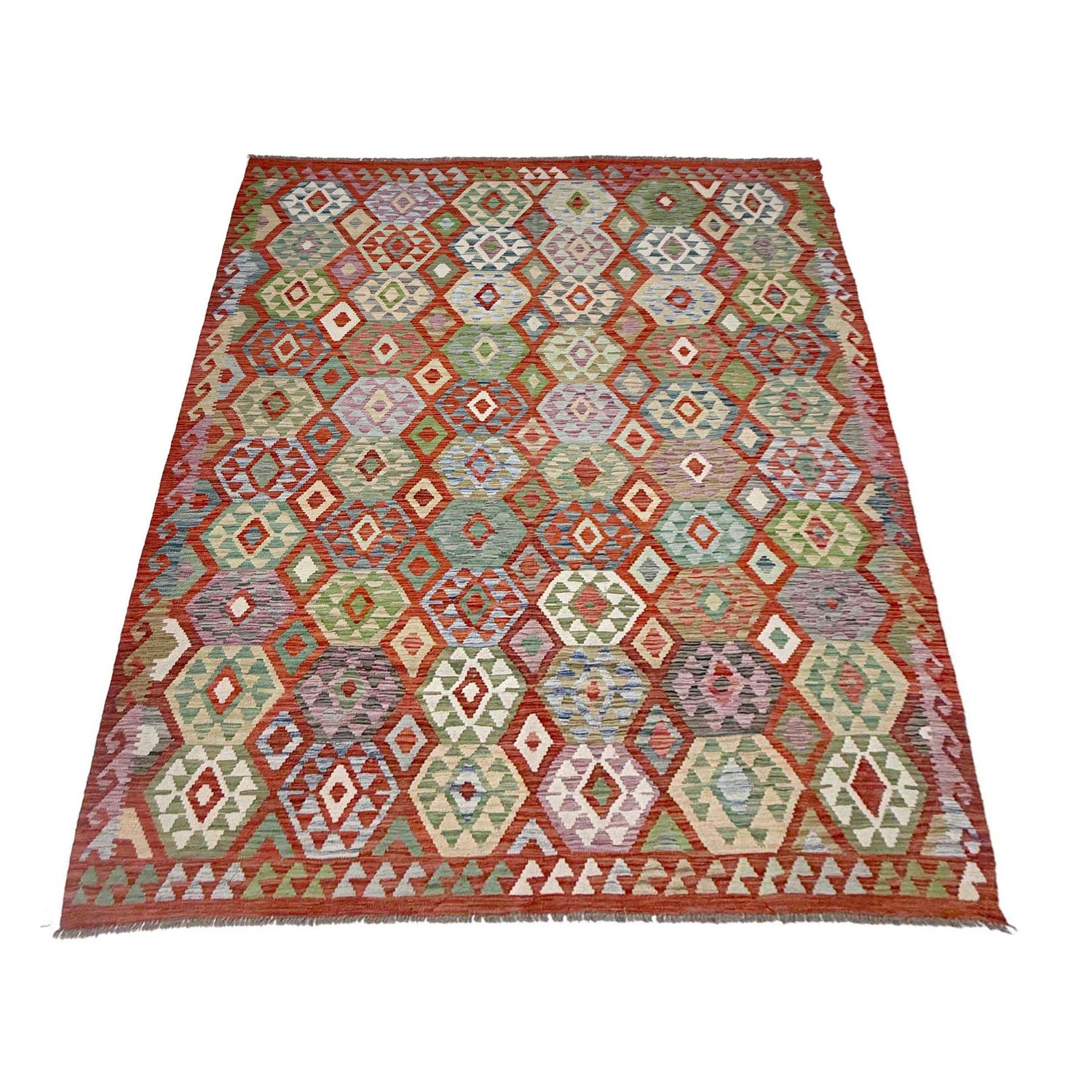 Handmade Turkish Design Wool Kilim 6' 11" x 9' 7" ft / 212 x 293 cm - No. R38683