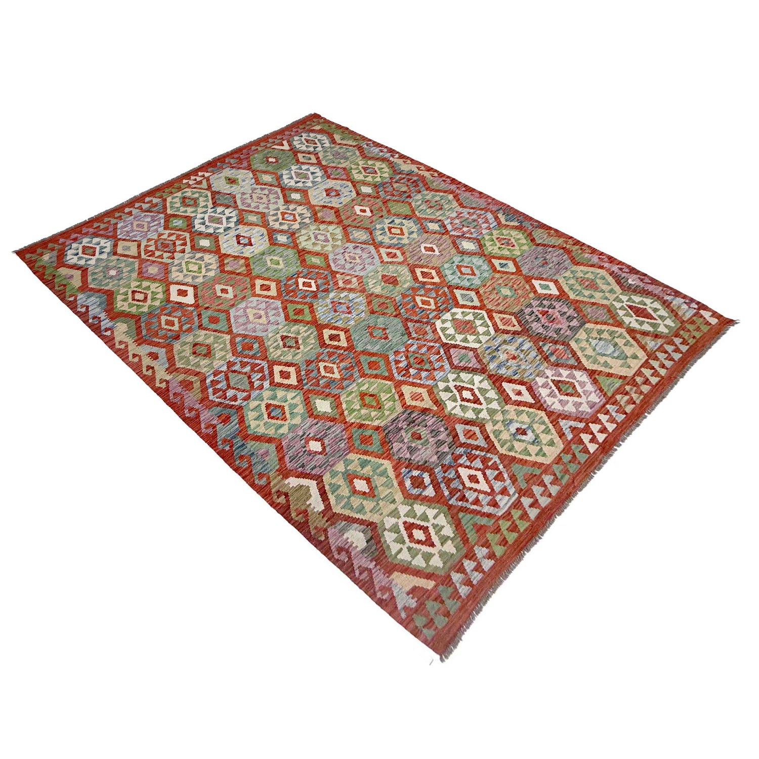 Handmade Turkish Design Wool Kilim 6' 11" x 9' 7" ft / 212 x 293 cm - No. R38683