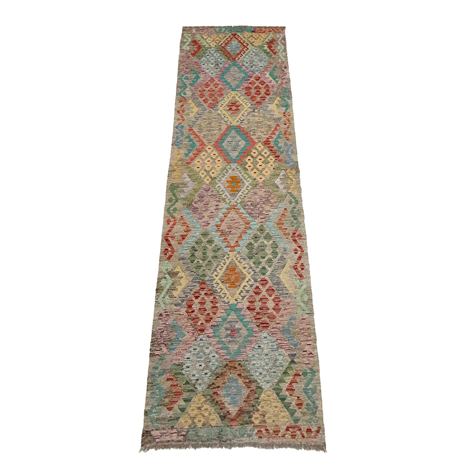 Handmade Vegetable Kelim Runner 3' 0" x 13' 0" ft / 92 x 395 cm - No. R38687