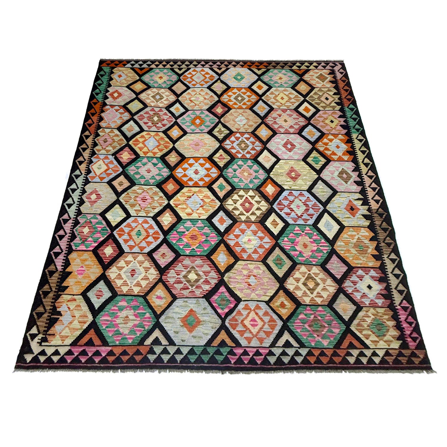Hand Knotted Afghan Style Kilim 6' 7" x 9' 11" ft / 200 x 302 cm - No. R38691