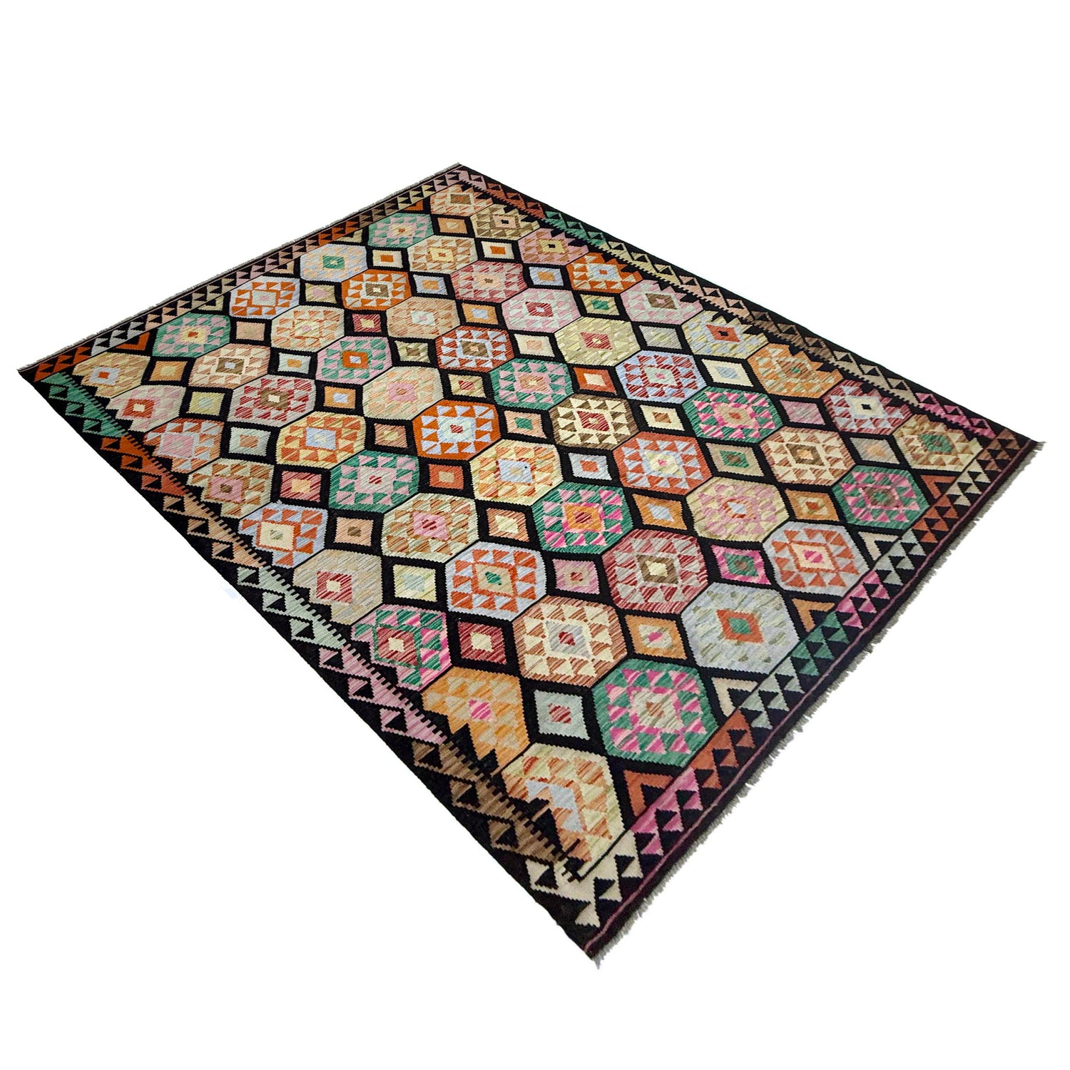 Hand Knotted Afghan Style Kilim 6' 7" x 9' 11" ft / 200 x 302 cm - No. R38691