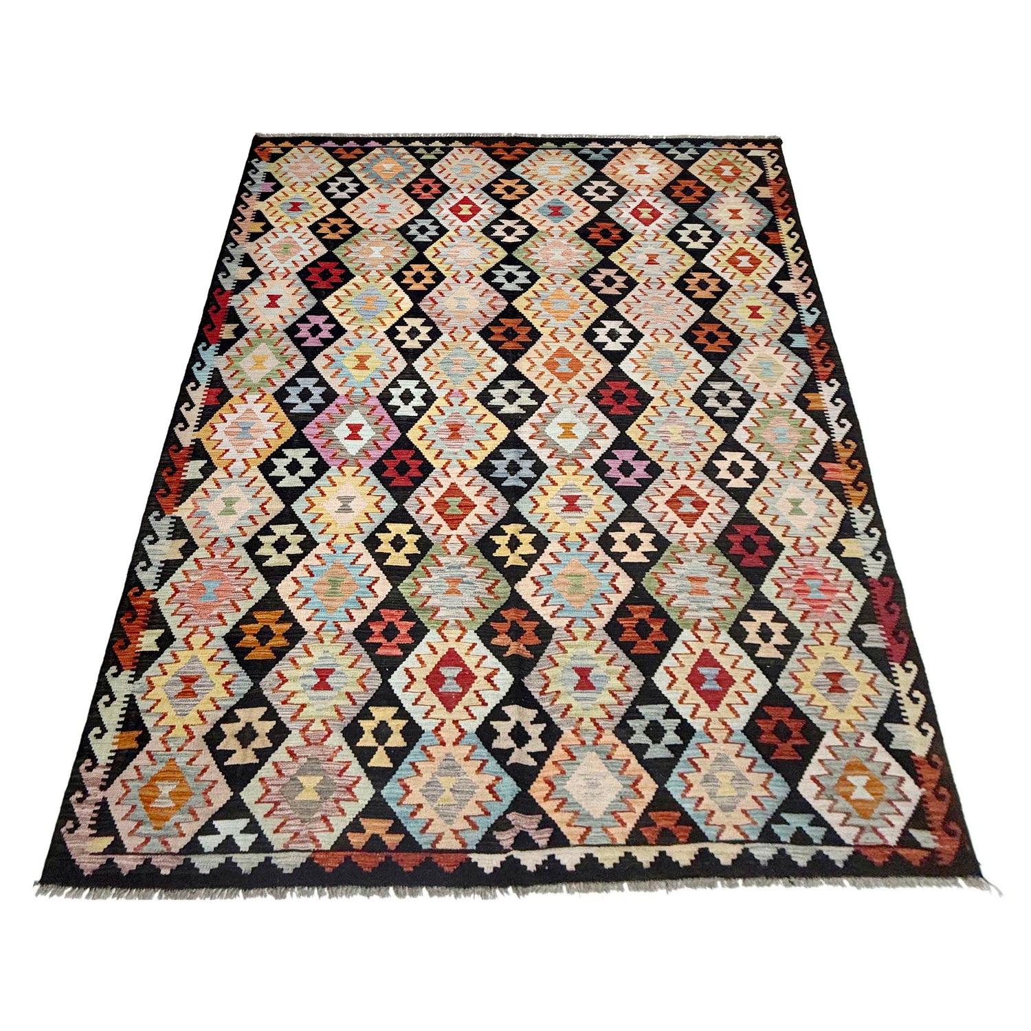Hand Woven Wool Kelim 6' 8" x 9' 11" ft / 202 x 303 cm - No. R38692