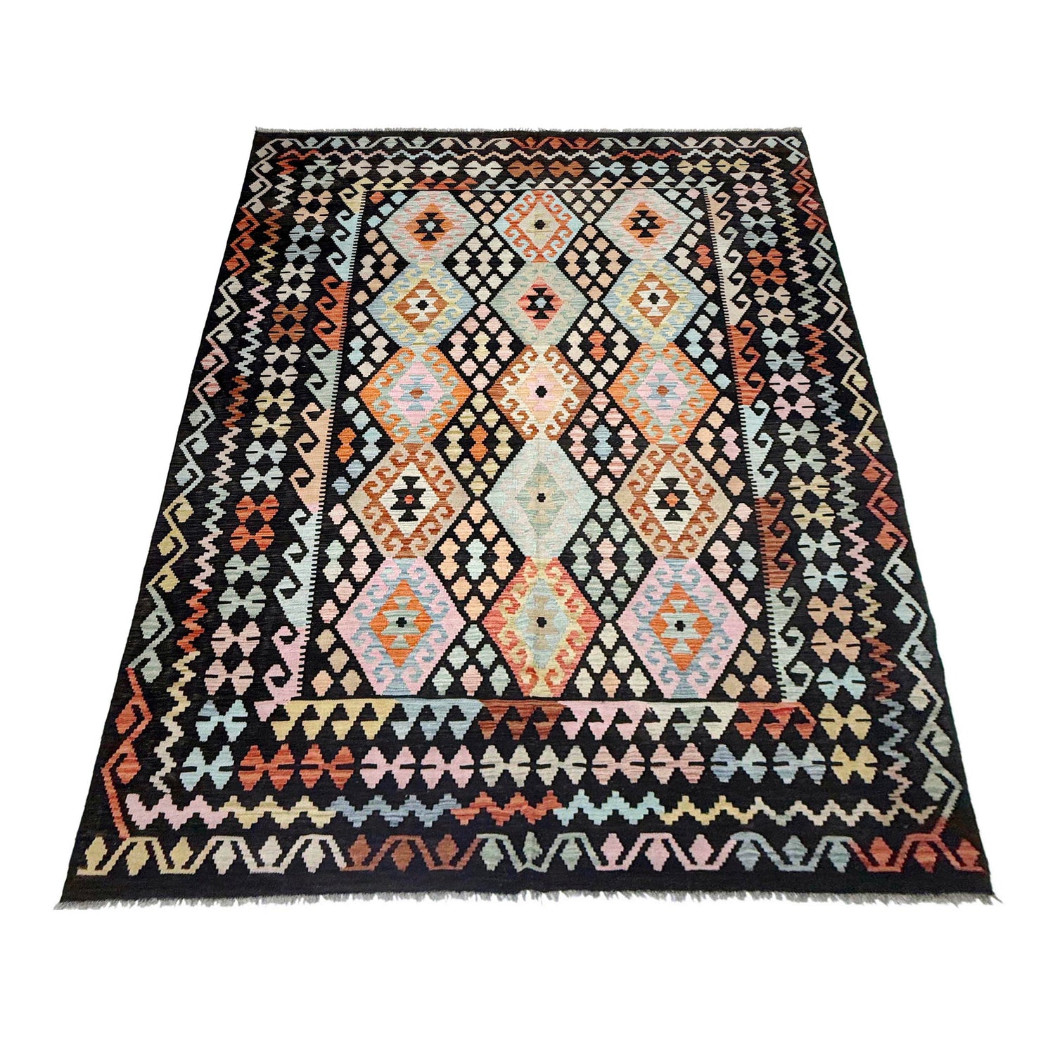 Handmade Turkish Design Wool Kilim 6' 7" x 9' 10" ft / 200 x 299 cm - No. R38693