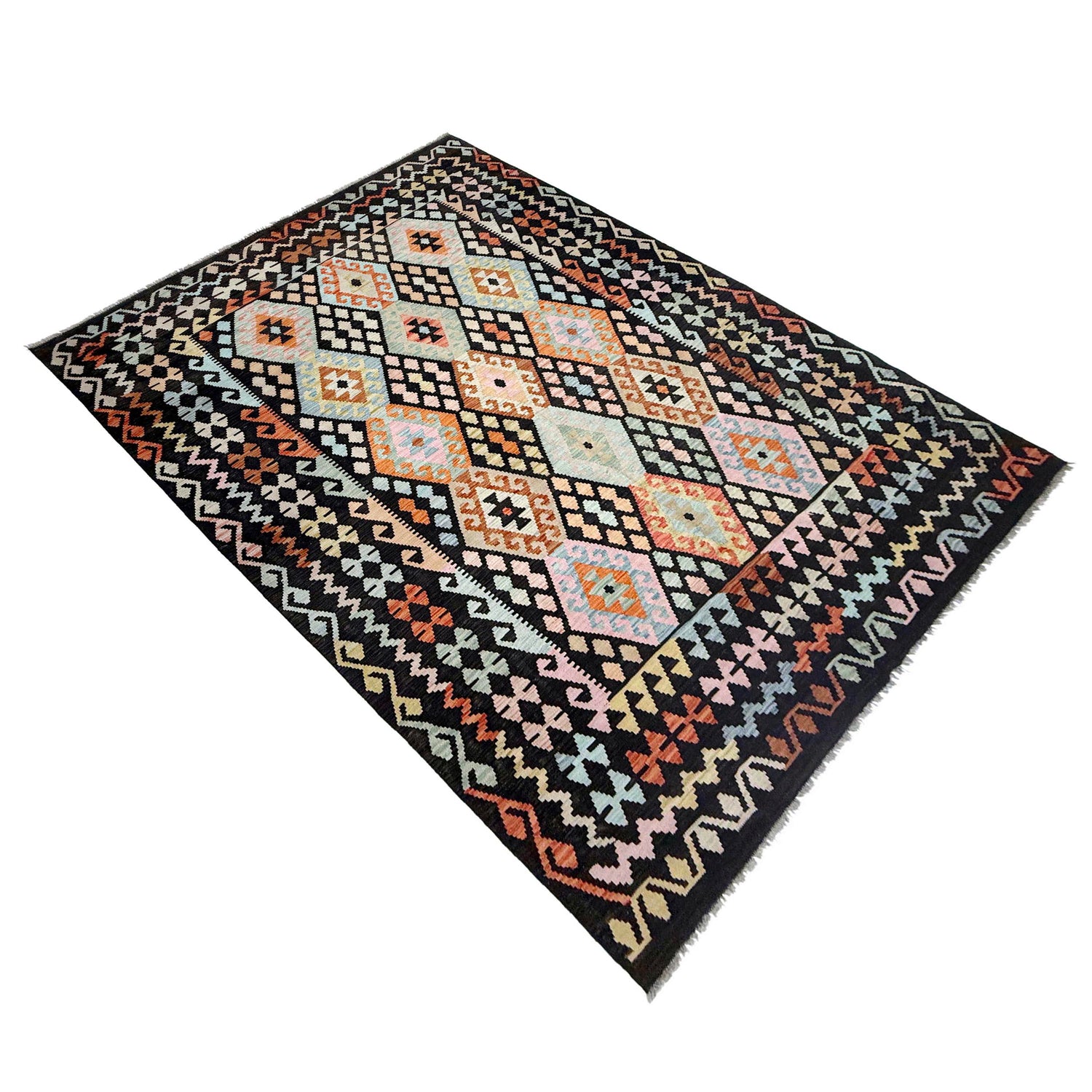 Handmade Turkish Design Wool Kilim 6' 7" x 9' 10" ft / 200 x 299 cm - No. R38693