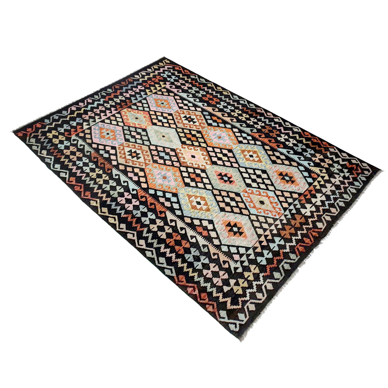 Handmade Turkish Design Wool Kilim 6' 7" x 9' 10" ft / 200 x 299 cm - No. R38693