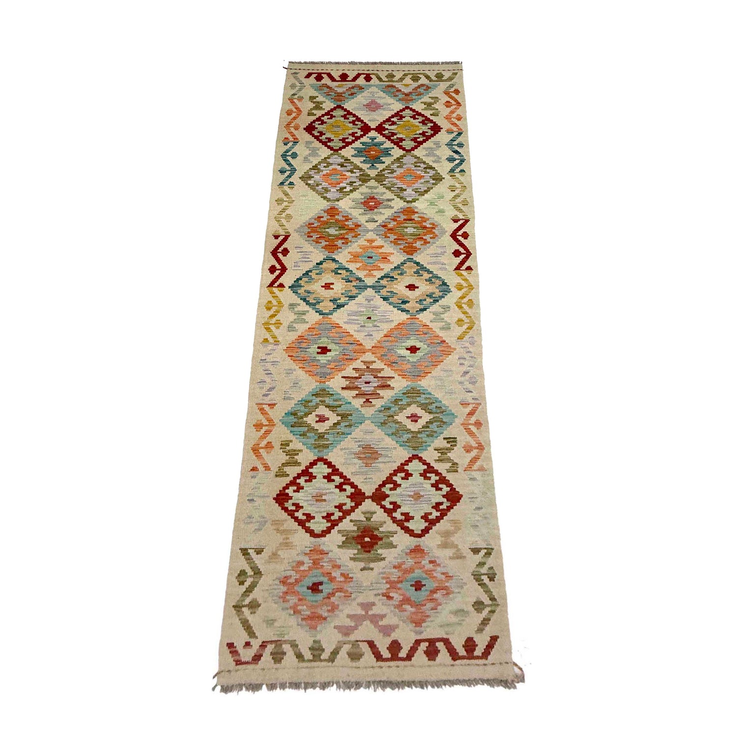 Handmade Afghan Vegetable Kilim Runner 2' 6" x 9' 9" ft / 76 x 298 cm - No. R38694