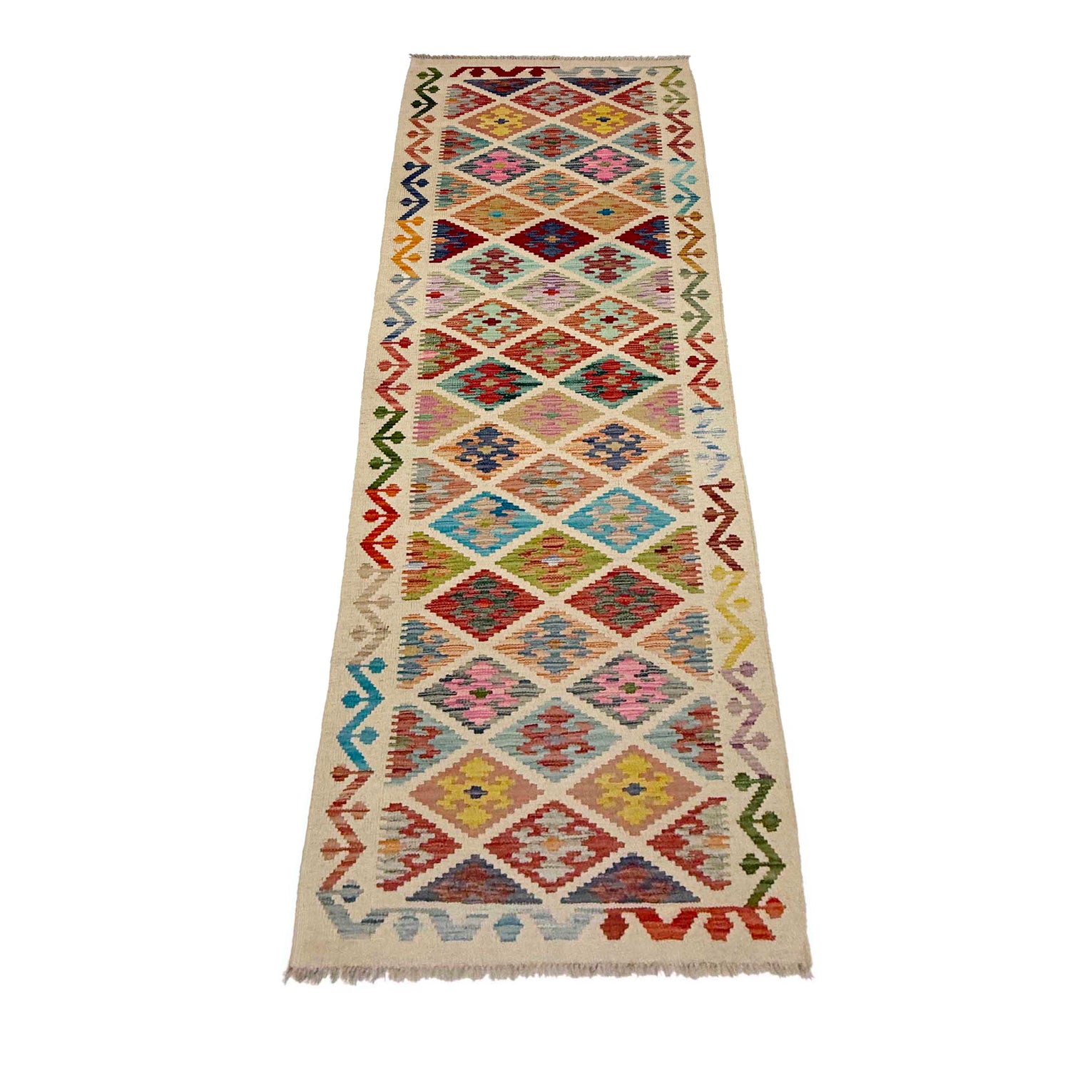 Hand Woven Wool Kelim Runner 2' 8" x 9' 5" ft / 82 x 287 cm - No. R38695