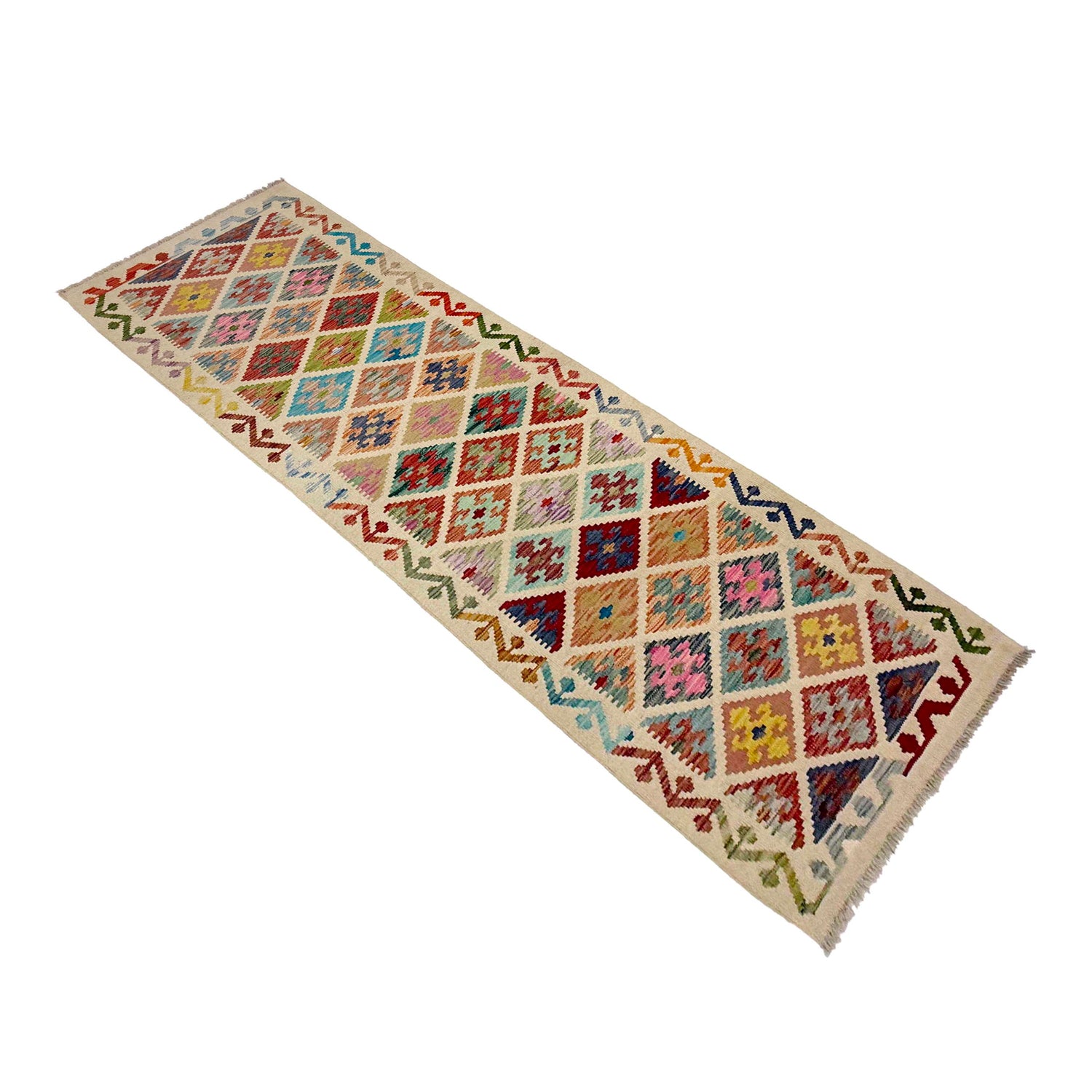Hand Woven Wool Kelim Runner 2' 8" x 9' 5" ft / 82 x 287 cm - No. R38695