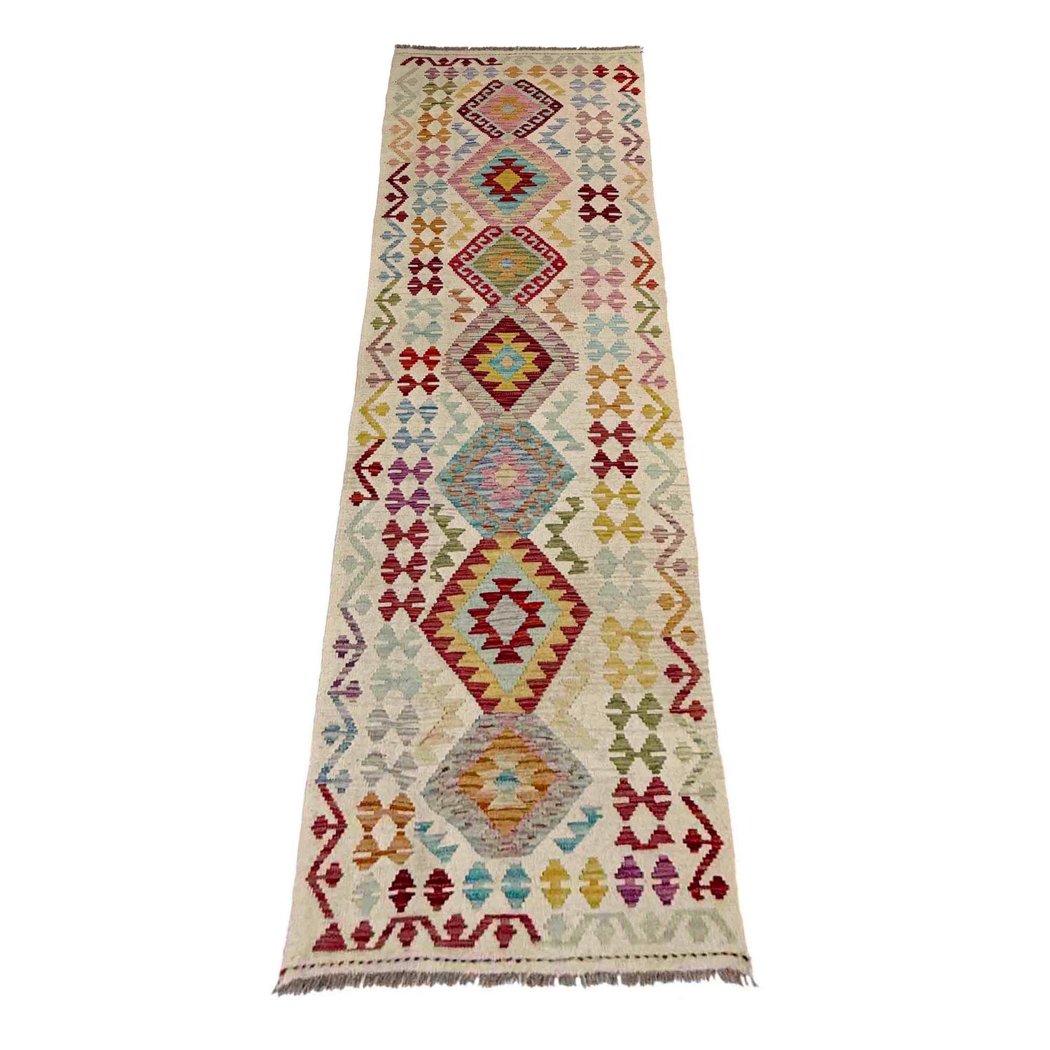 Handmade Afghan Vegetable Kilim Runner 2' 8" x 9' 9" ft / 81 x 297 cm - No. R38696