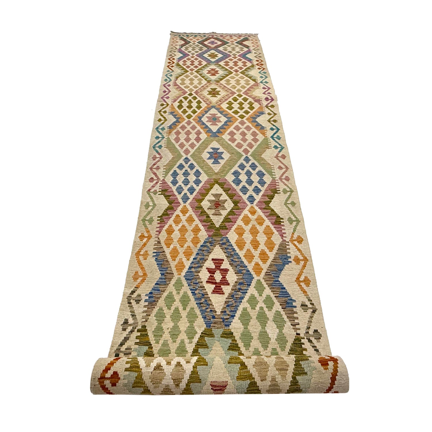 Hand Woven Wool Kelim Runner 2' 10" x 16' 2" ft / 86 x 493 cm - No. R38697