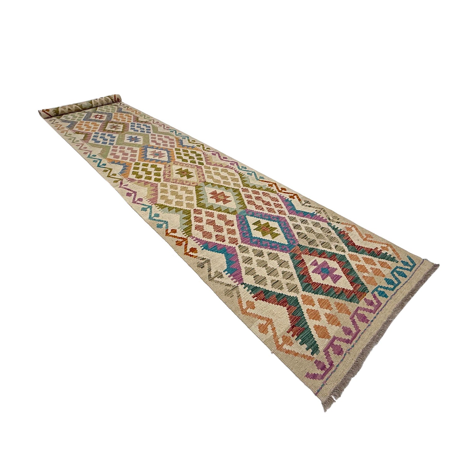 Hand Woven Wool Kelim Runner 2' 10" x 16' 2" ft / 86 x 493 cm - No. R38697