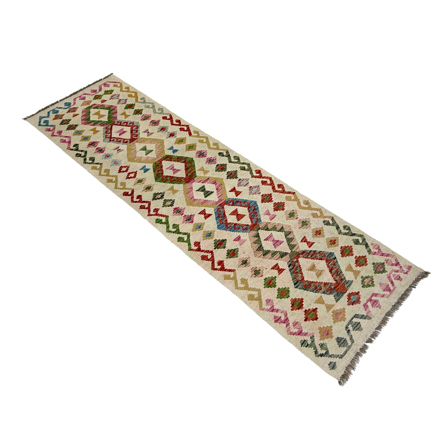 Hand Knotted Afghan Style Kilim Runner 2' 4" x 7' 10" ft / 71 x 240 cm - No. R38700