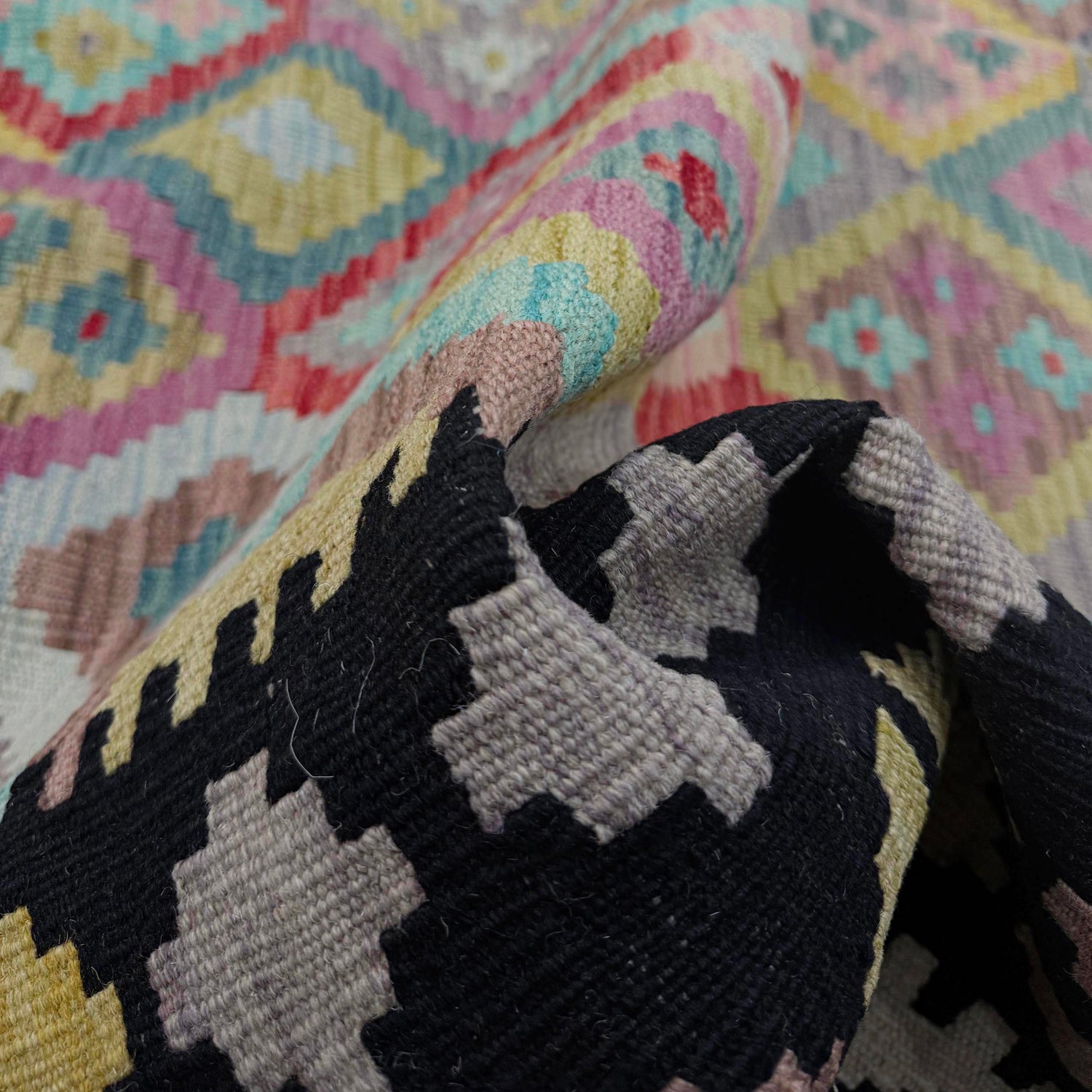 Multi Color ful Flat-Weave Wool Kilim 6' 11" x 9' 7" ft / 211 x 292 cm - No. R38713