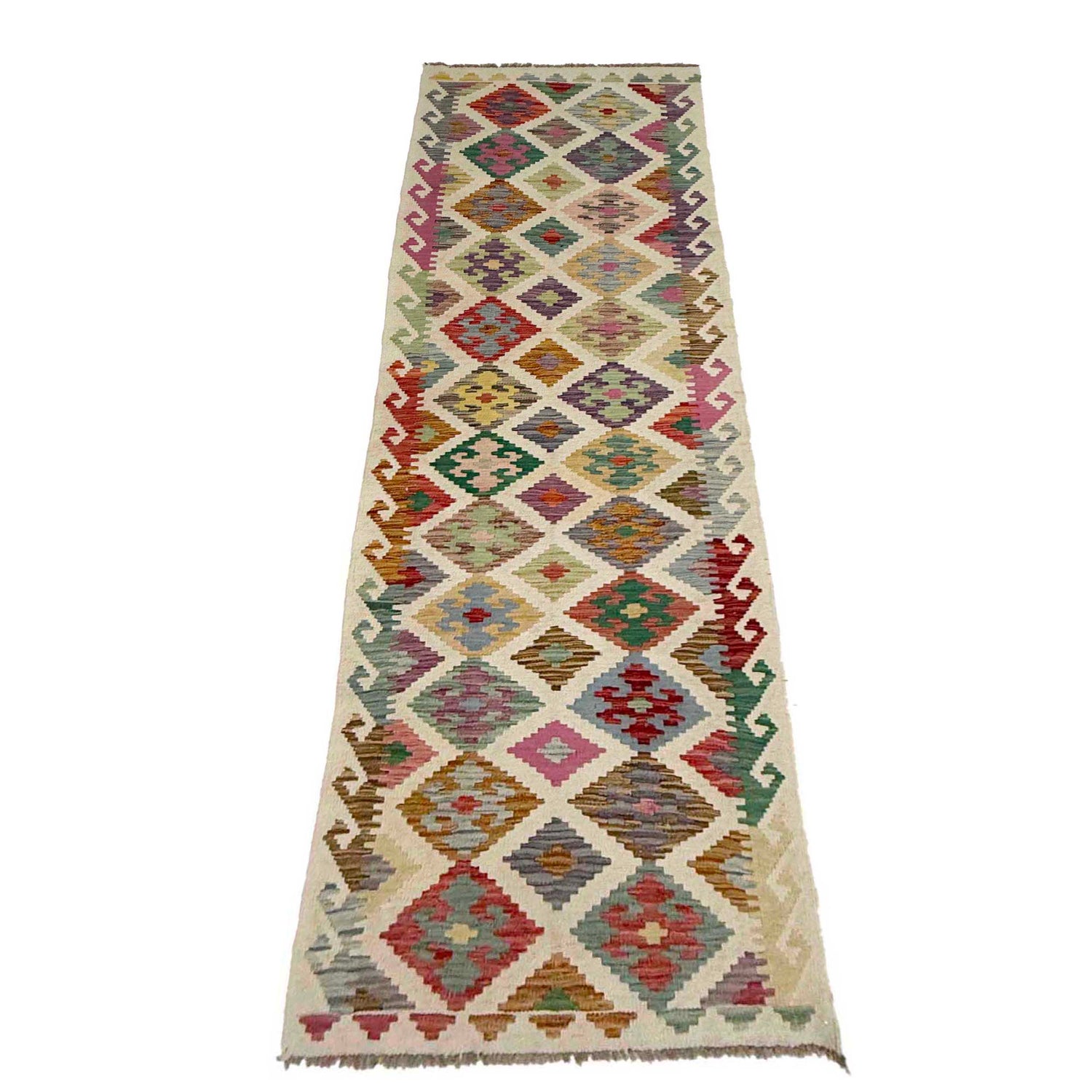 Handmade Afghan Vegetable Kilim Runner 2' 6" x 9' 6" ft / 77 x 290 cm - No. R38720